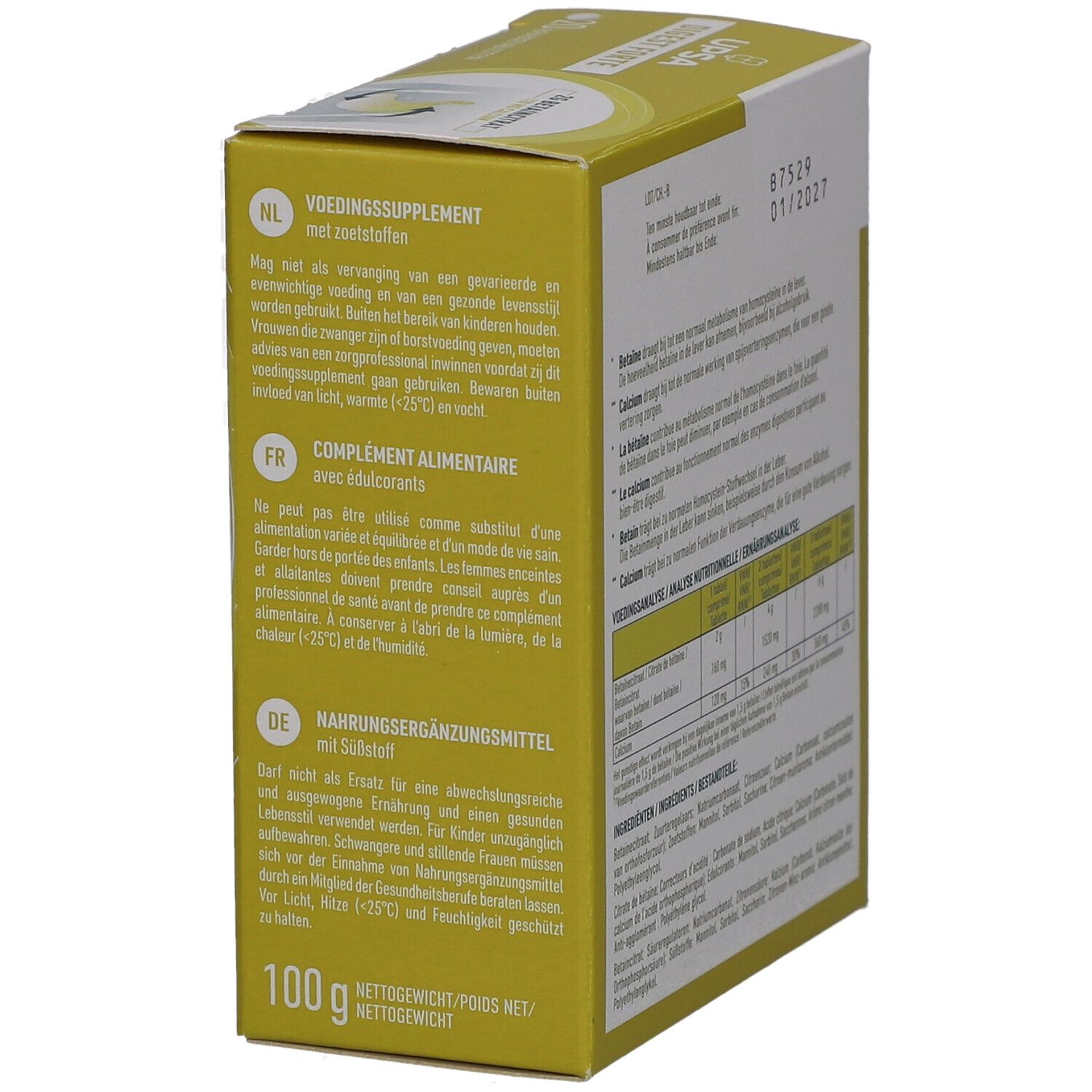 Schachtel UPSA Digest Forte. Text in Deutsch, Niederländisch und Französisch. Hinweise zur Aufbewahrung und Warnhinweise.