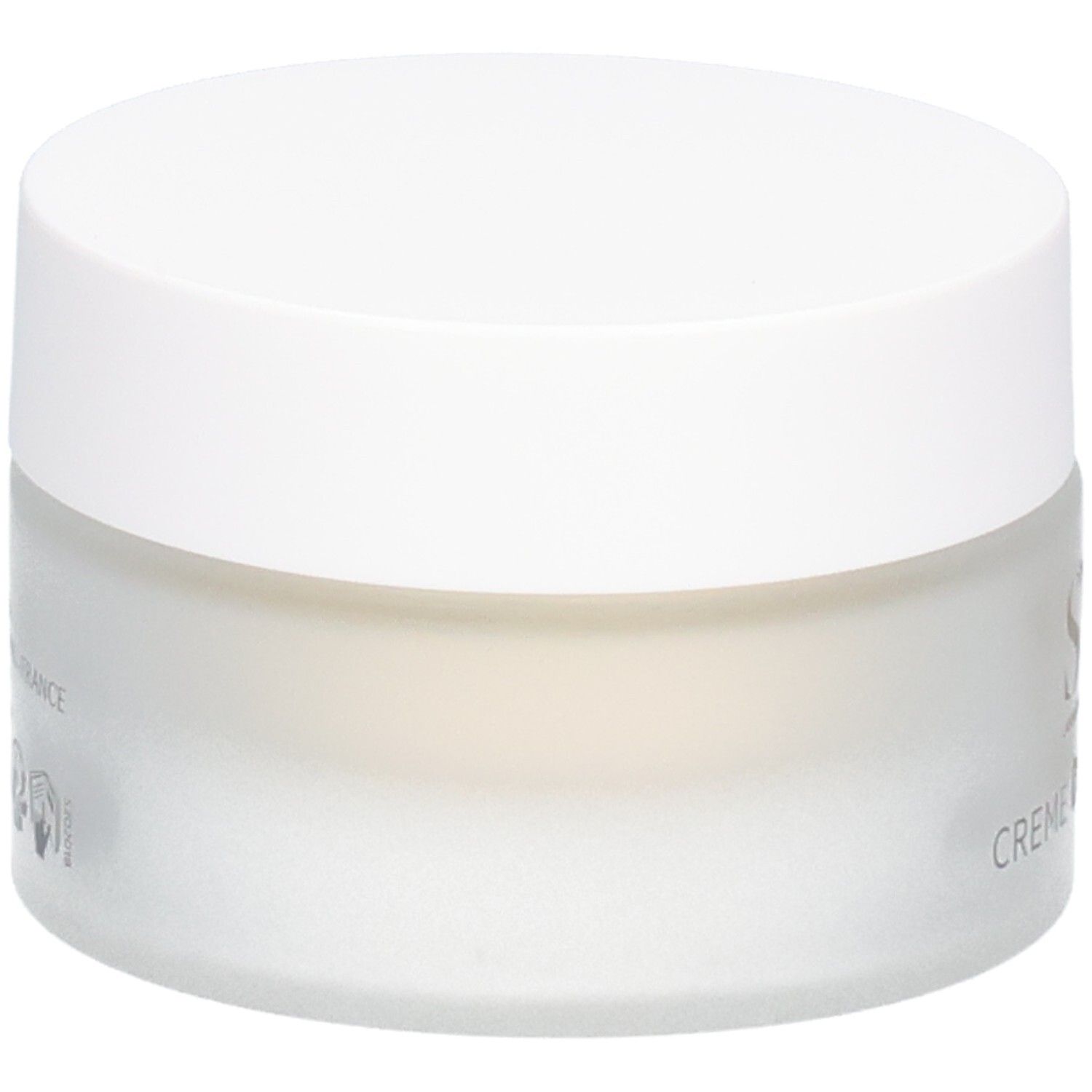 Creme-Tiegel mit weißem Deckel. Auf dem Tiegel steht "SVR" und "CREME DENSITIUM".