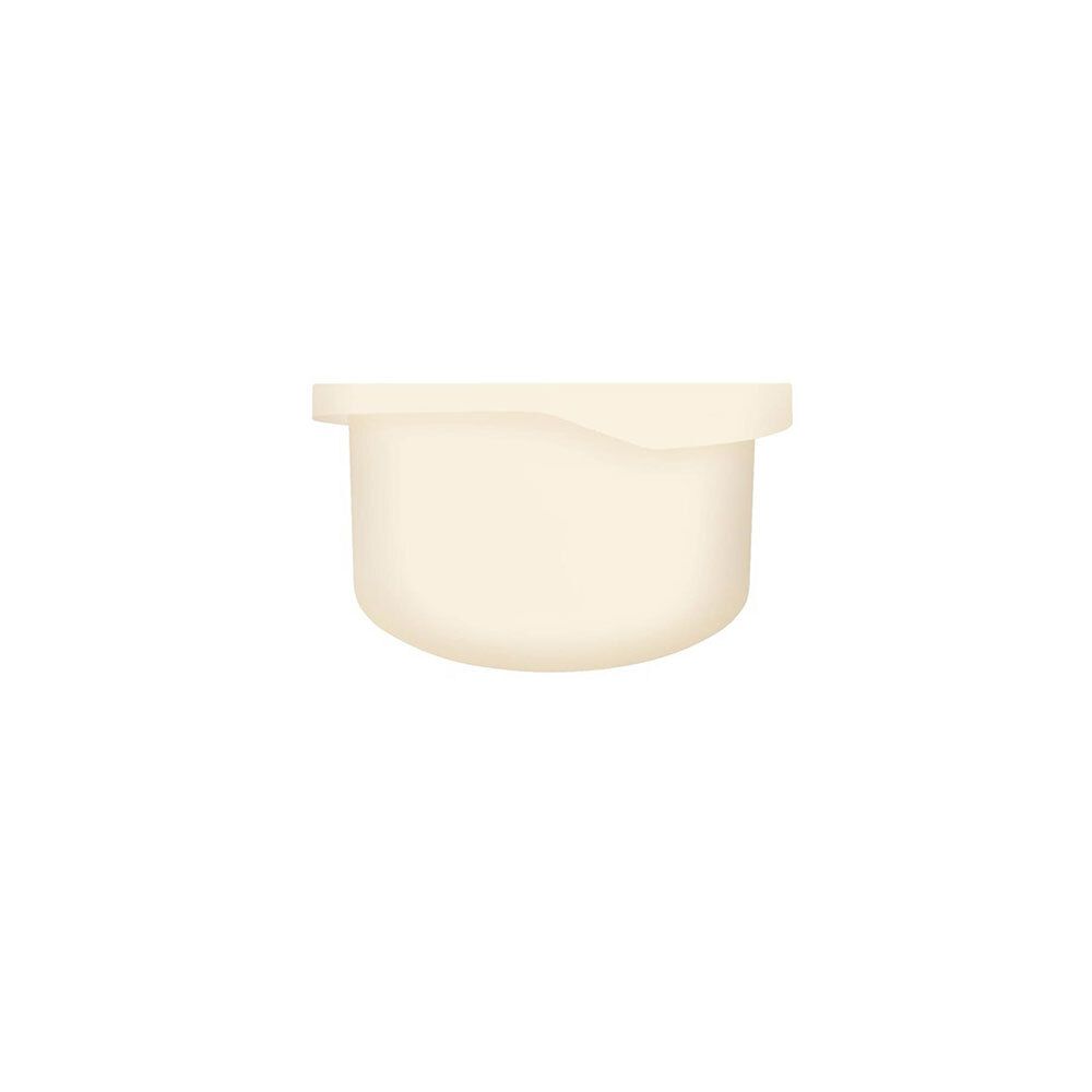 Récipient de crème beige. Couvercle aux bords arrondis. Sur fond blanc.