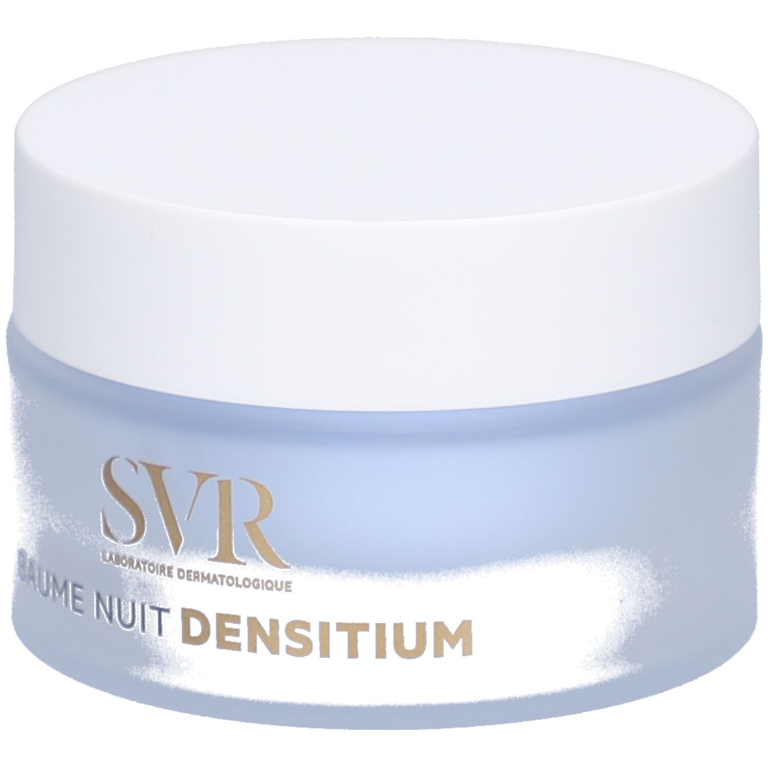Runder Tiegel mit weißem Deckel. Aufschrift: SVR, BAUME NUIT DENSITIUM.