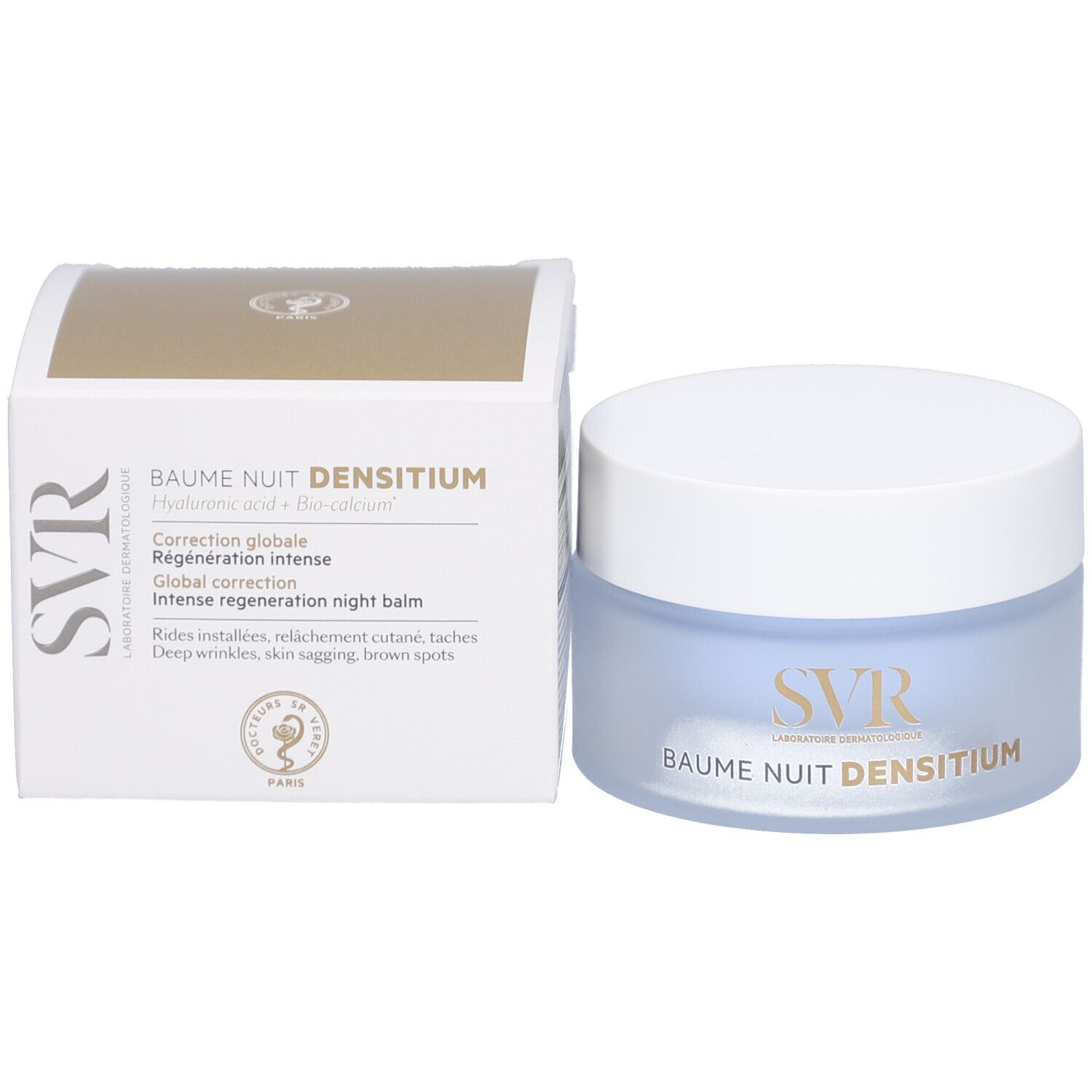 Produktverpackung und Tiegel. Aufschrift: BAUME NUIT DENSITIUM, SVR.