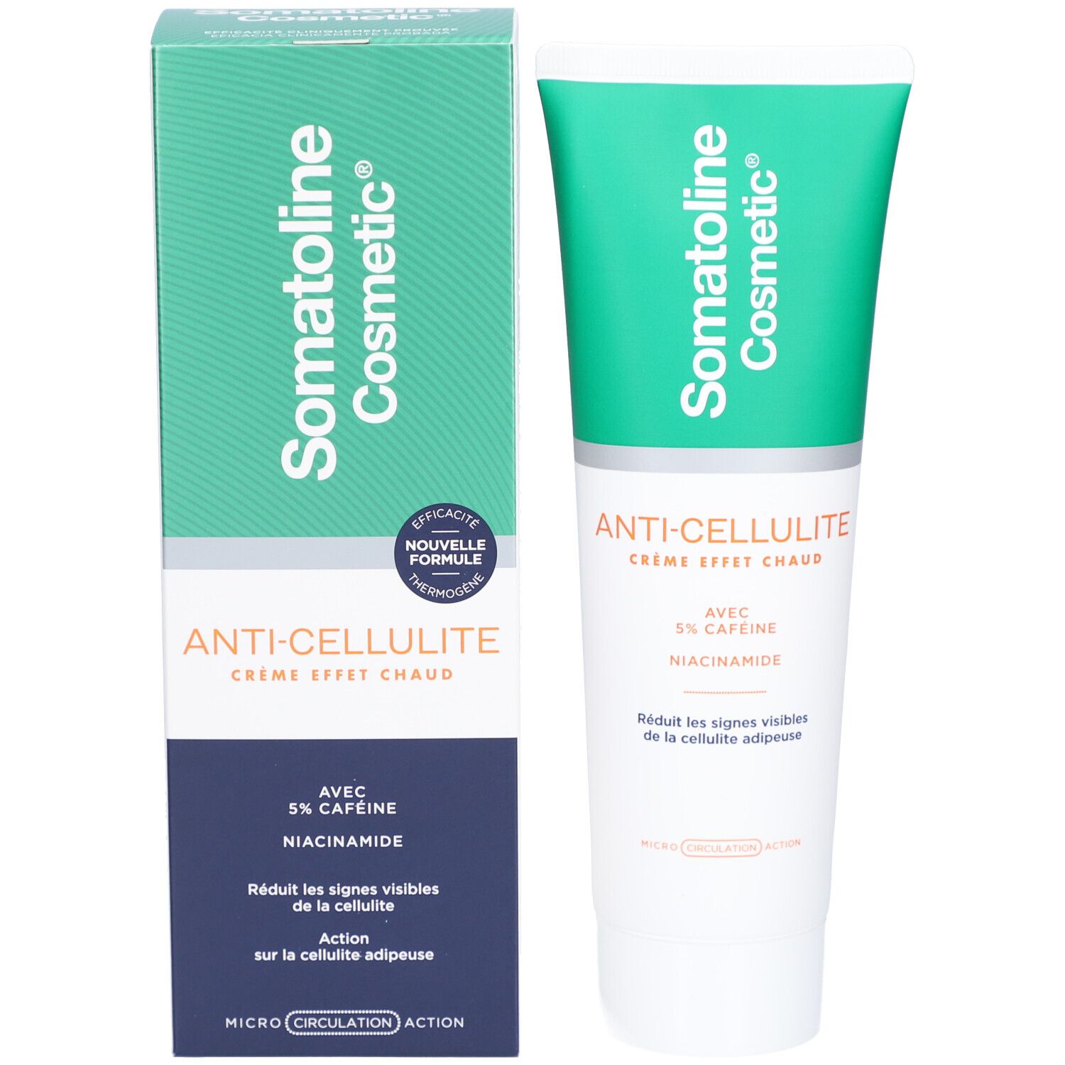 Emballage et tube du produit. Emballage: Somatoline Cosmetic, Anti-Cellulite Crème. Tube: même inscription.