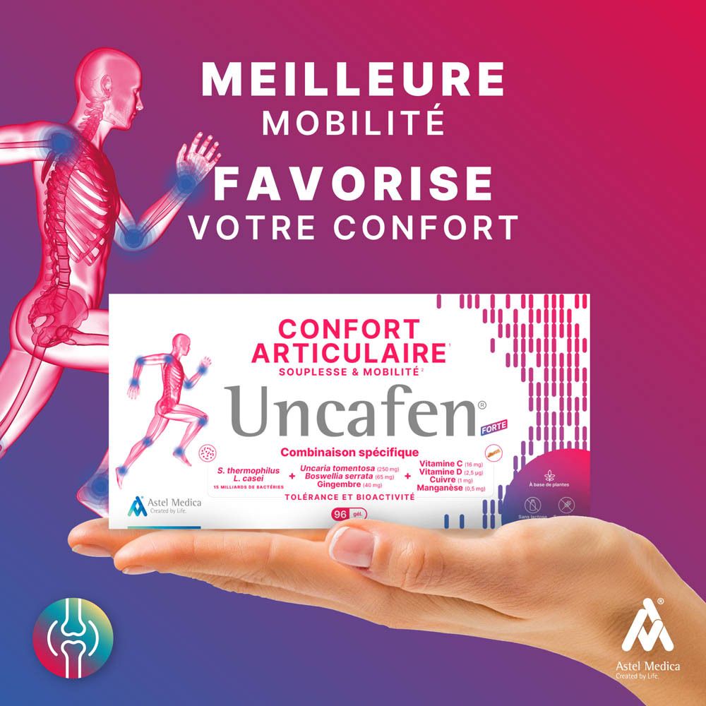 Boîte Uncafen Forte, vue latérale avec avertissements et informations du fabricant.