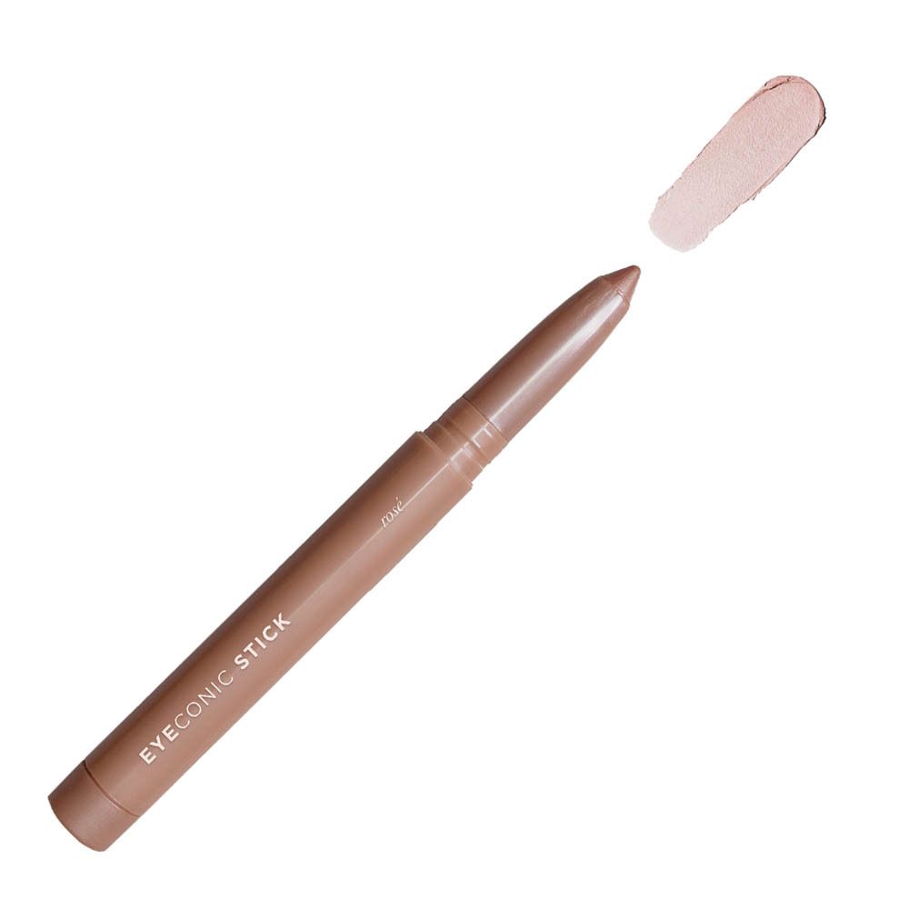 Ein heller Lidschattenstift in Beige mit einem aufgetragenen Swatch daneben.