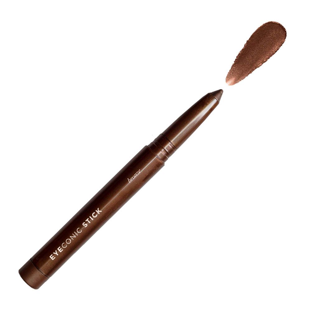 Brauner Lidschattenstift mit bronzefarbener Texturprobe.