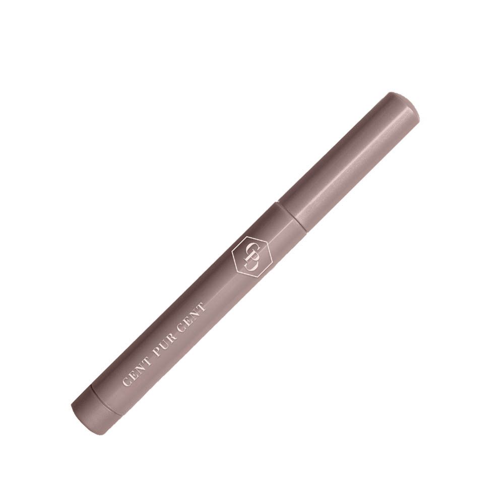 Ein schmaler, taupefarbener Mascara-Applikator mit silbernem Logo und Schriftzug "CENT PUR CENT".