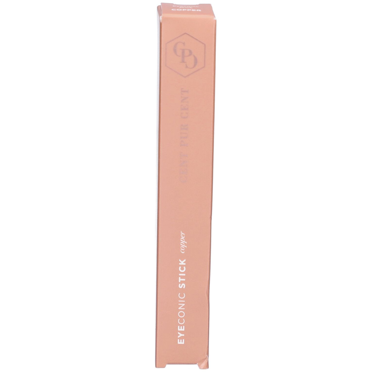 Emballage. EYEONIC STICK copper et CENT PUR GENT sont écrits sur l'emballage.