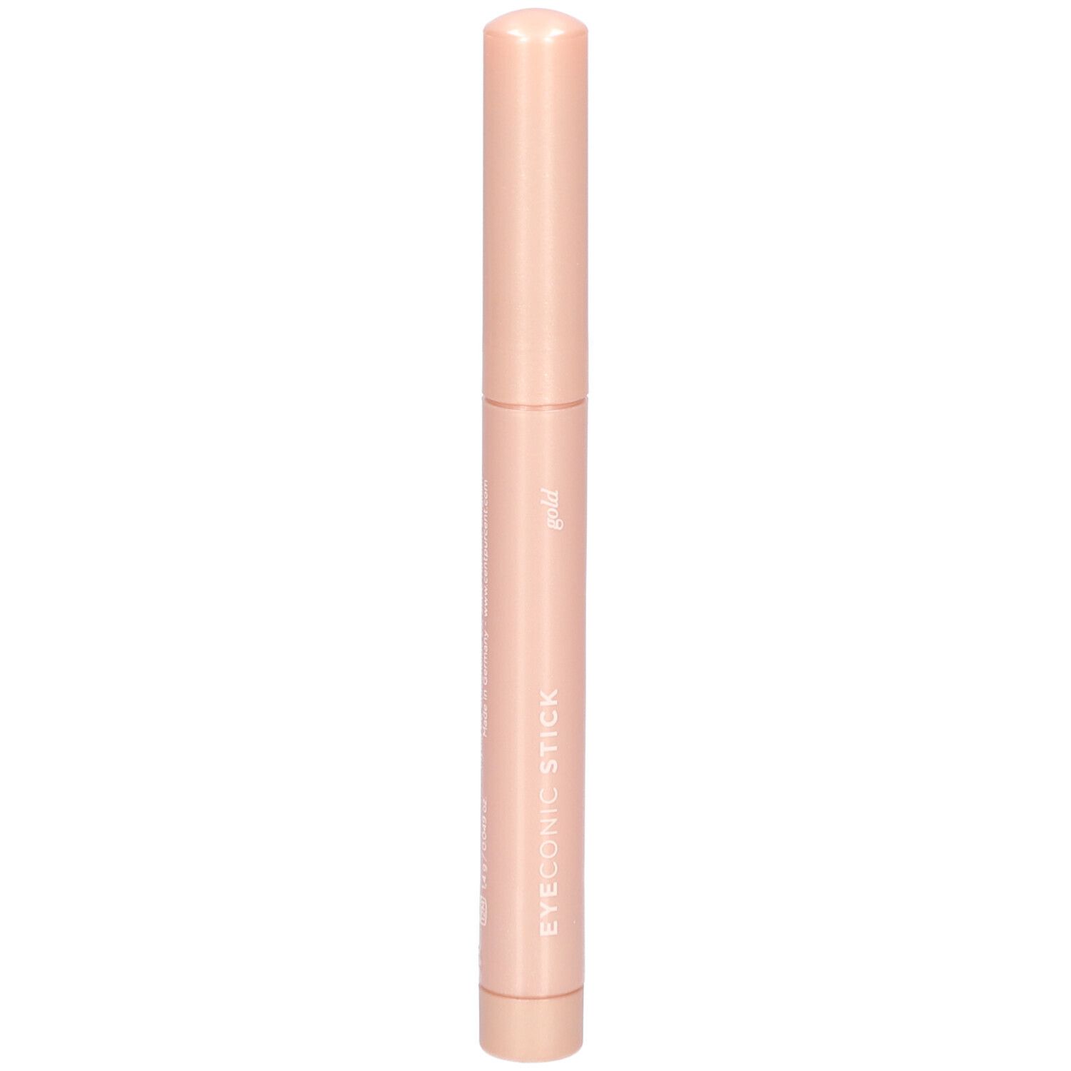 Rosa Stift. Aufschrift: EYECONIC STICK gold. Zylindrische Form mit abgerundeten Enden.