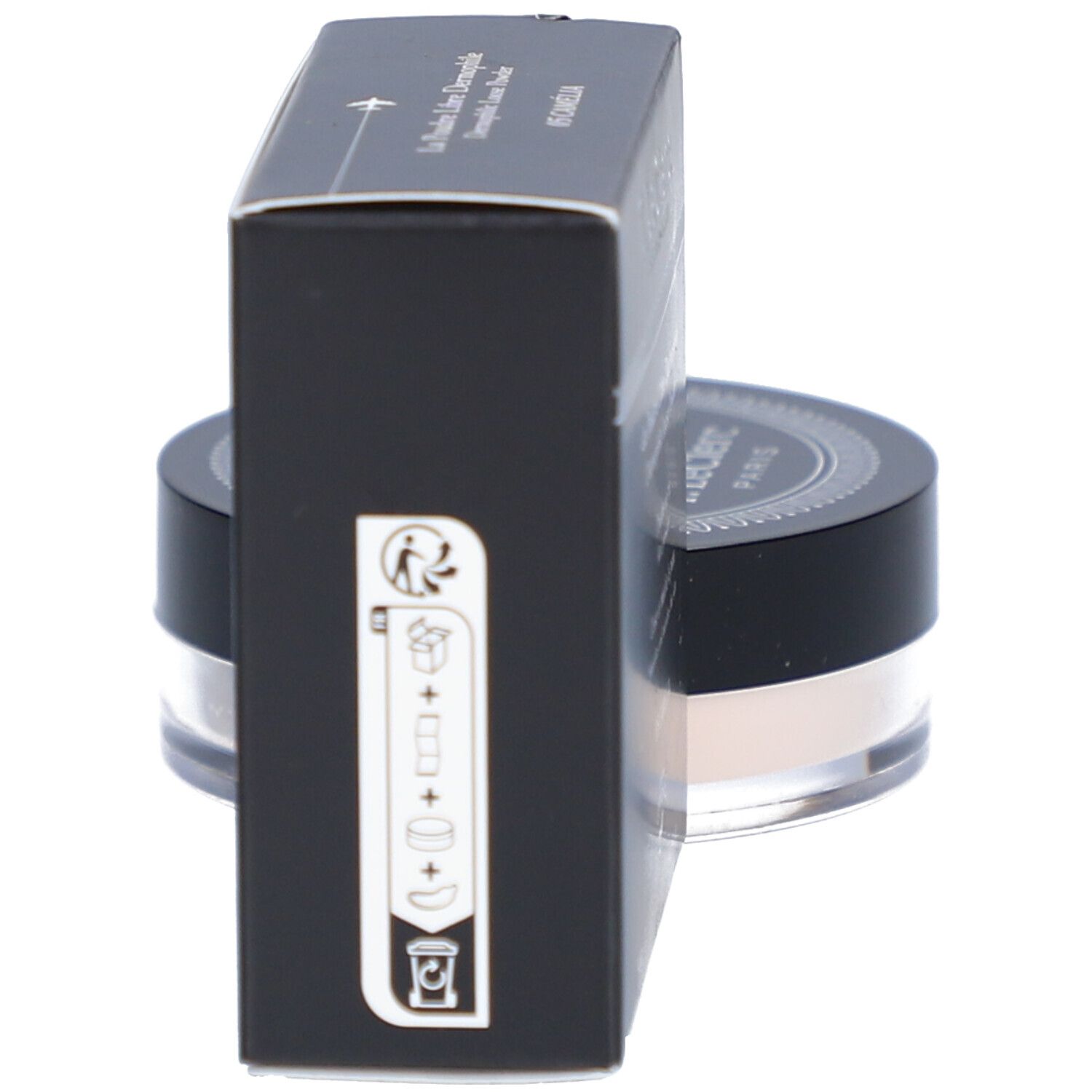 Schwarze Verpackung und Dose mit losem Puder. Aufschrift: T.LeClerc. Produktname und Anwendungsanleitung auf der Verpackung.