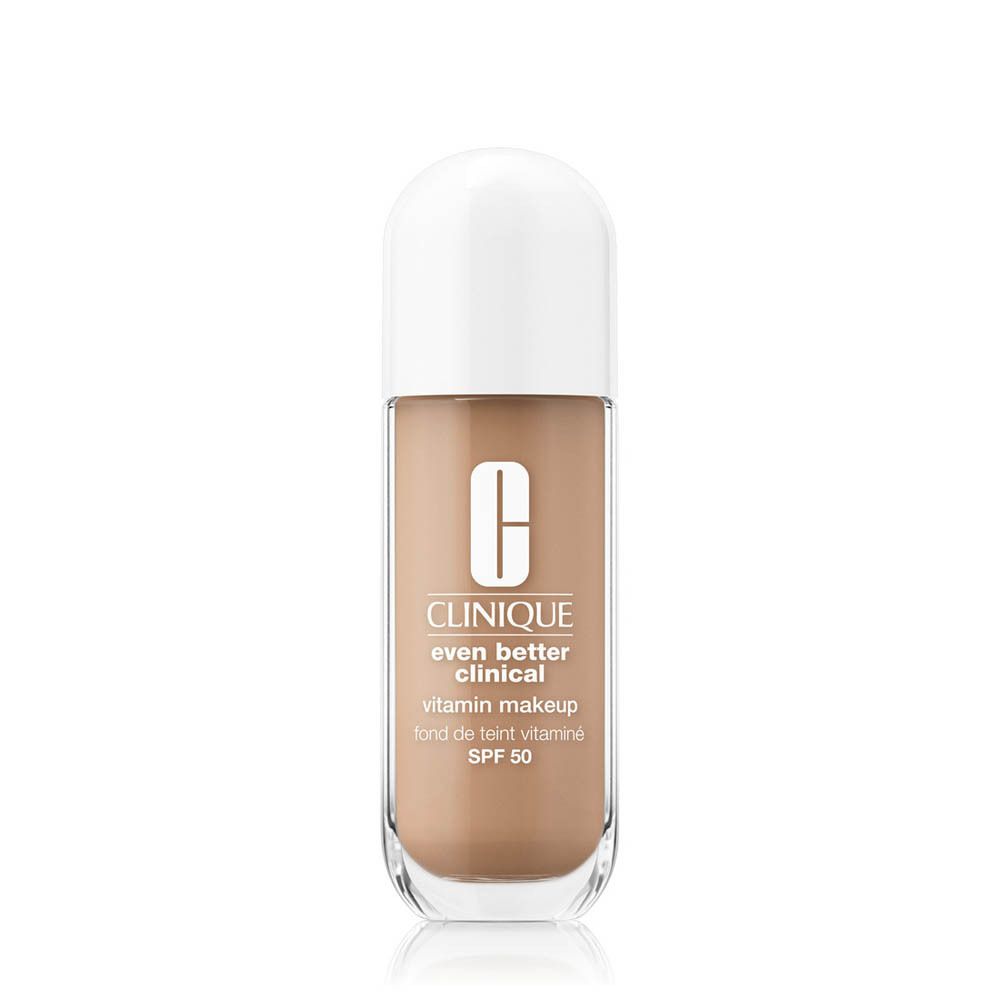 Flacon Clinique Even Better Clinical Vitamin Makeup. Teinte beige, bouchon blanc. SPF 50.