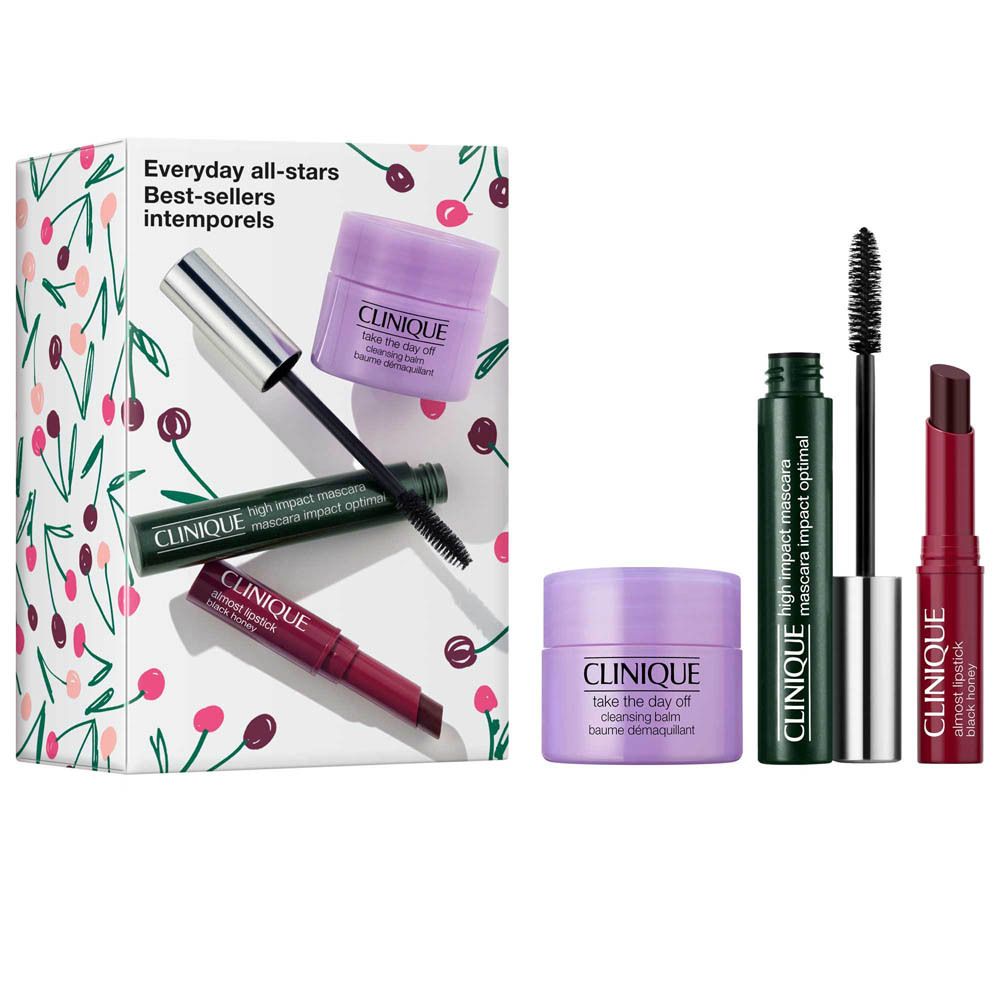 Clinique Kosmetik-Set mit Mascara, Lippenstift und Augencreme.
