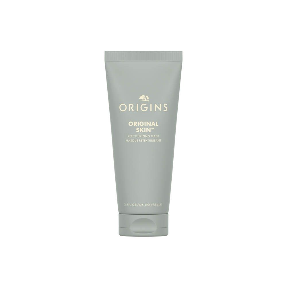 Tube gris clair avec nom du produit et de la marque. Texte: ORIGINAL SKIN™ Retexturizing Mask. 75 ml.