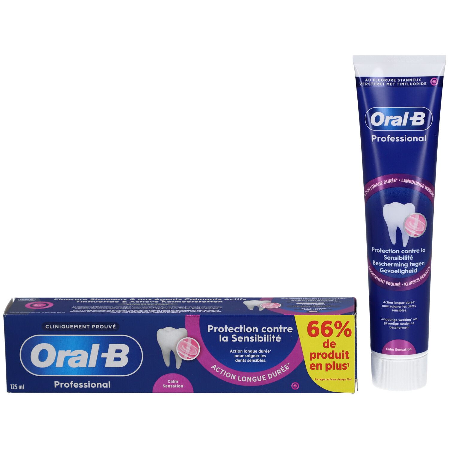 Zahnpasta-Tube und Schachtel. Oral-B Professional, Schutz vor Empfindlichkeit. 125 ml.