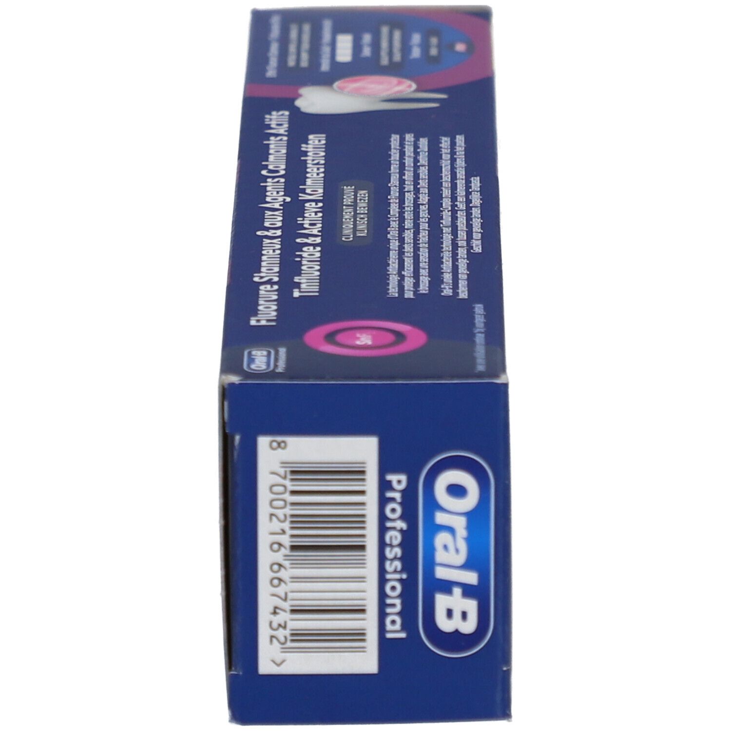 Seitenansicht der Schachtel. Oral-B Professional, Schutz vor Empfindlichkeit. 125 ml.