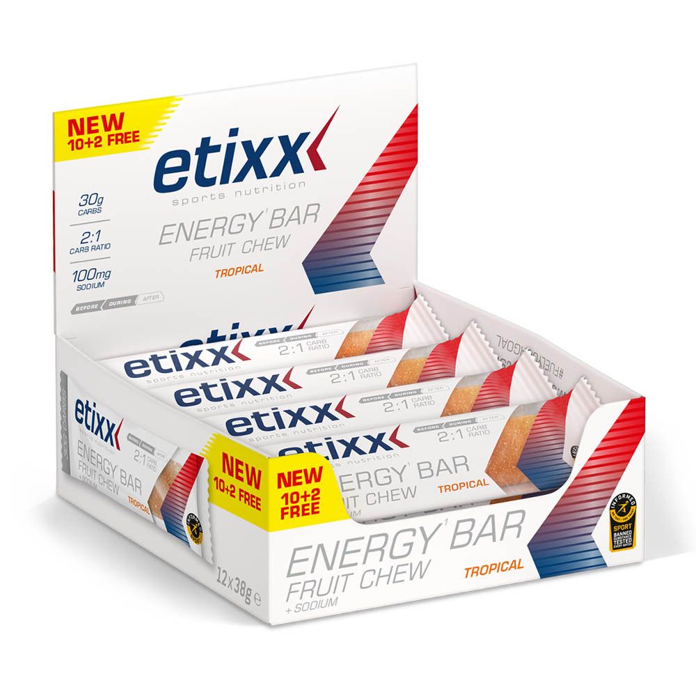 Etixx Energy Bar Fruit Chew. Barre individuelle en emballage blanc. 10+2 gratuits.