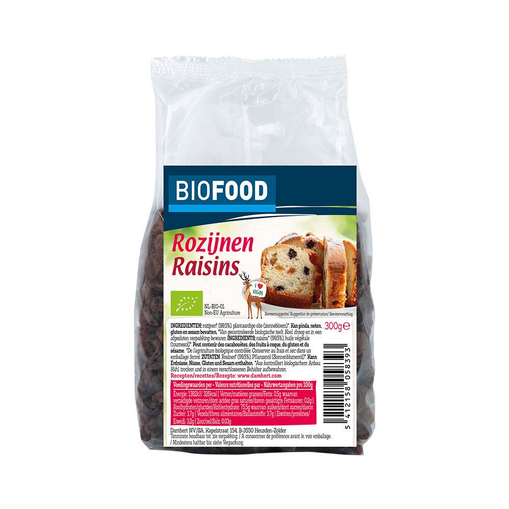 Damhert Biofood Rosinen BIO – 500 g aus kontrolliert biologischem Anbau