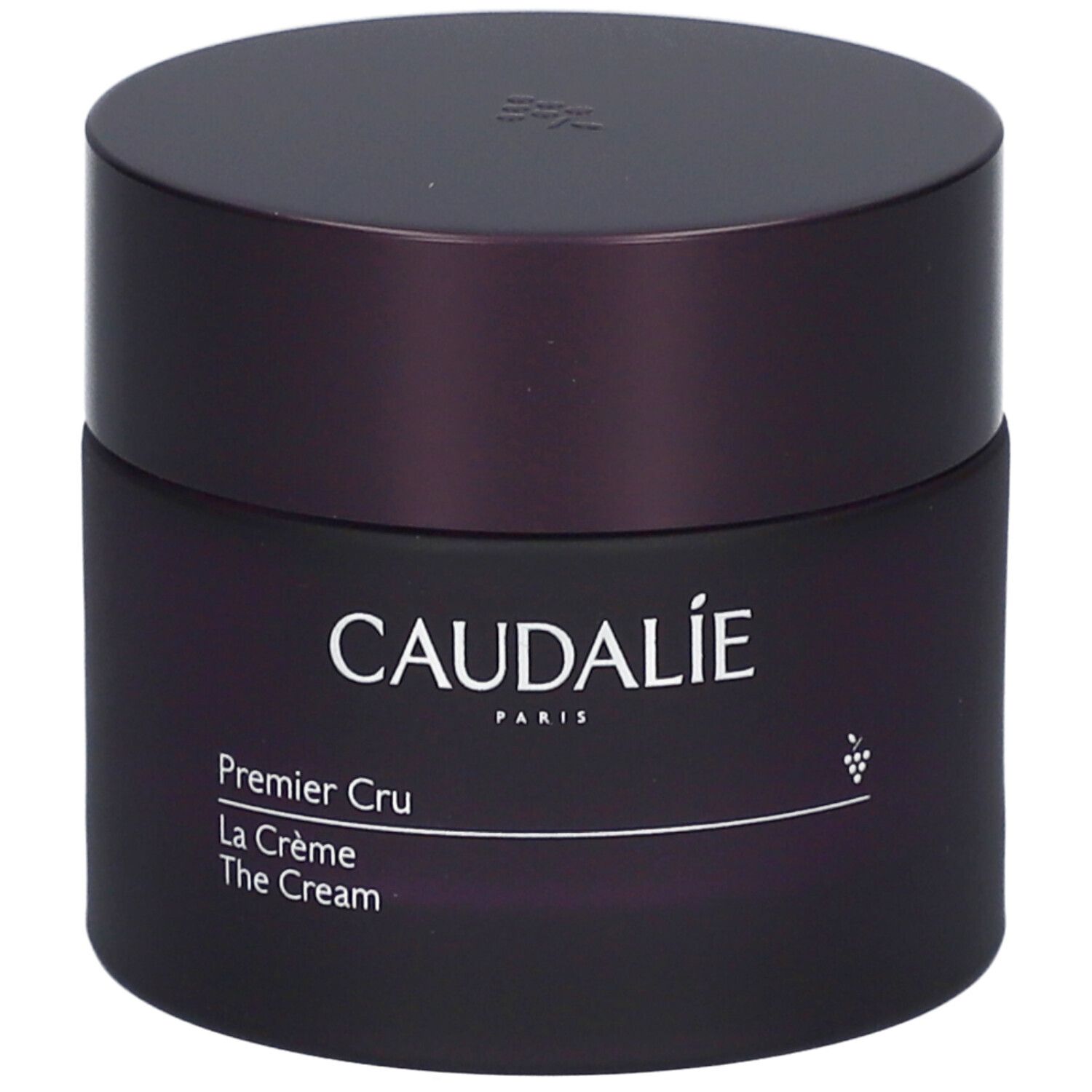 Dunkelviolettes Tiegel mit Deckel. Aufschrift: Caudalie Premier Cru La Crème The Cream.