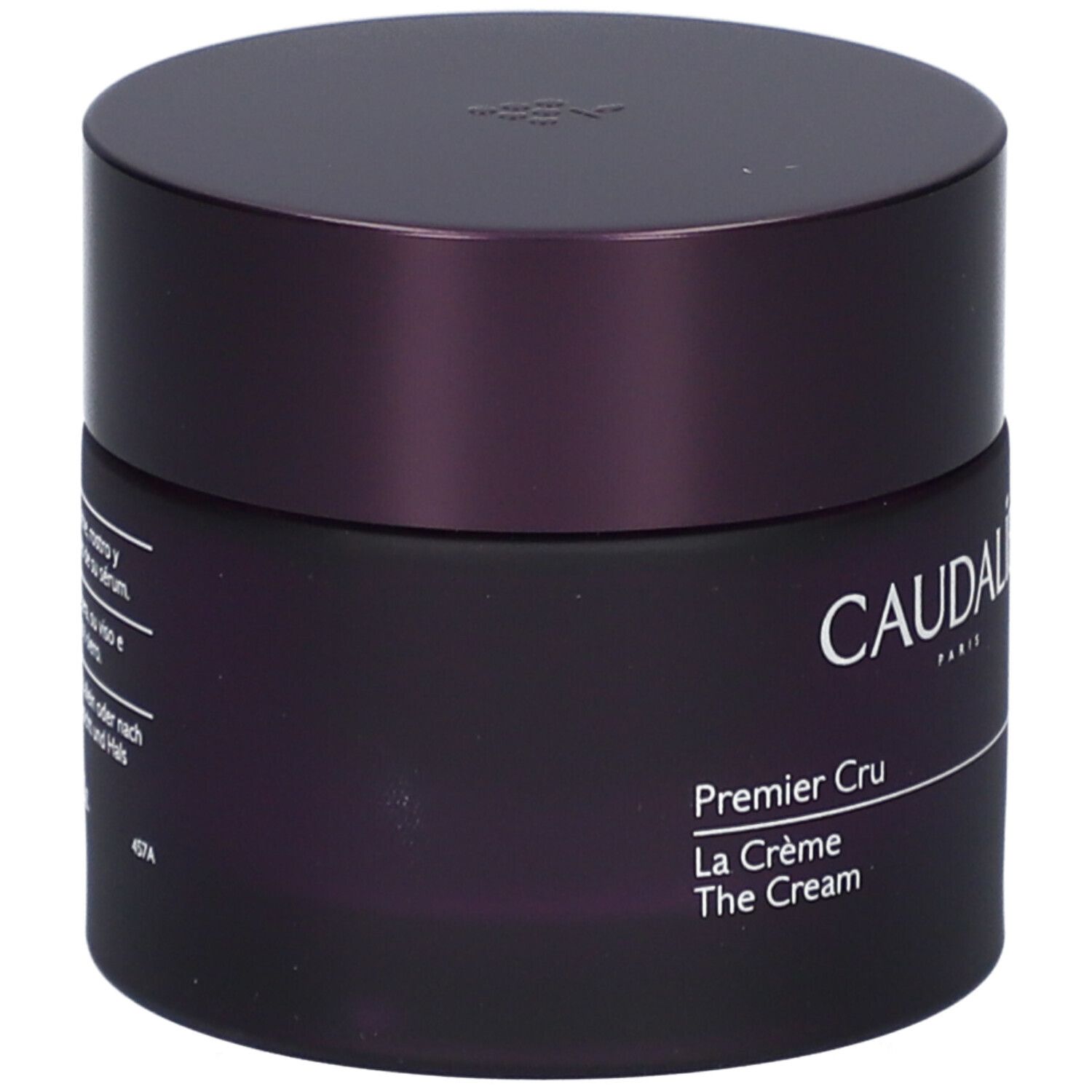 Dunkelviolettes Tiegel mit Deckel. Aufschrift: Caudalie Premier Cru La Crème The Cream.