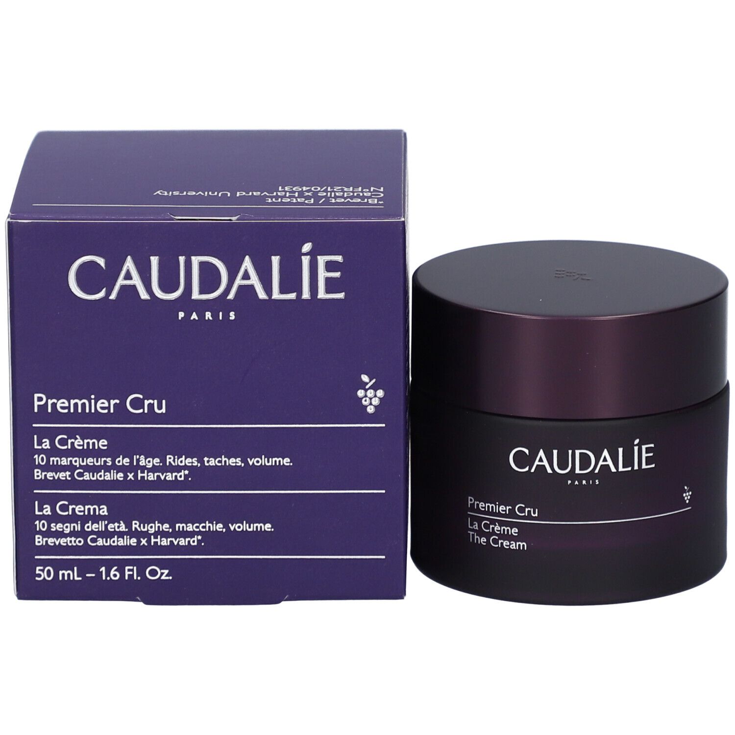 Creme-Tiegel und Schachtel. Aufschrift: Caudalie Premier Cru La Crème.