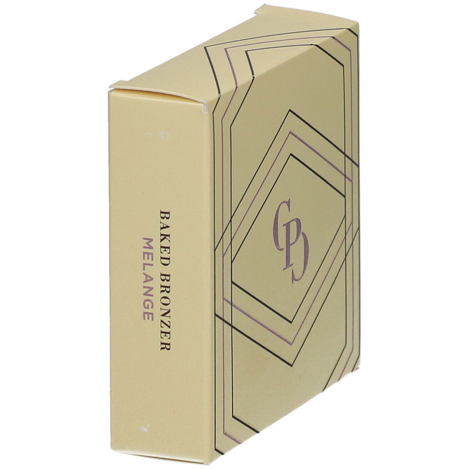 Beige Kartonverpackung mit geometrischem Muster und CP-Logo. Aufschrift: Baked Bronzer Mélange.