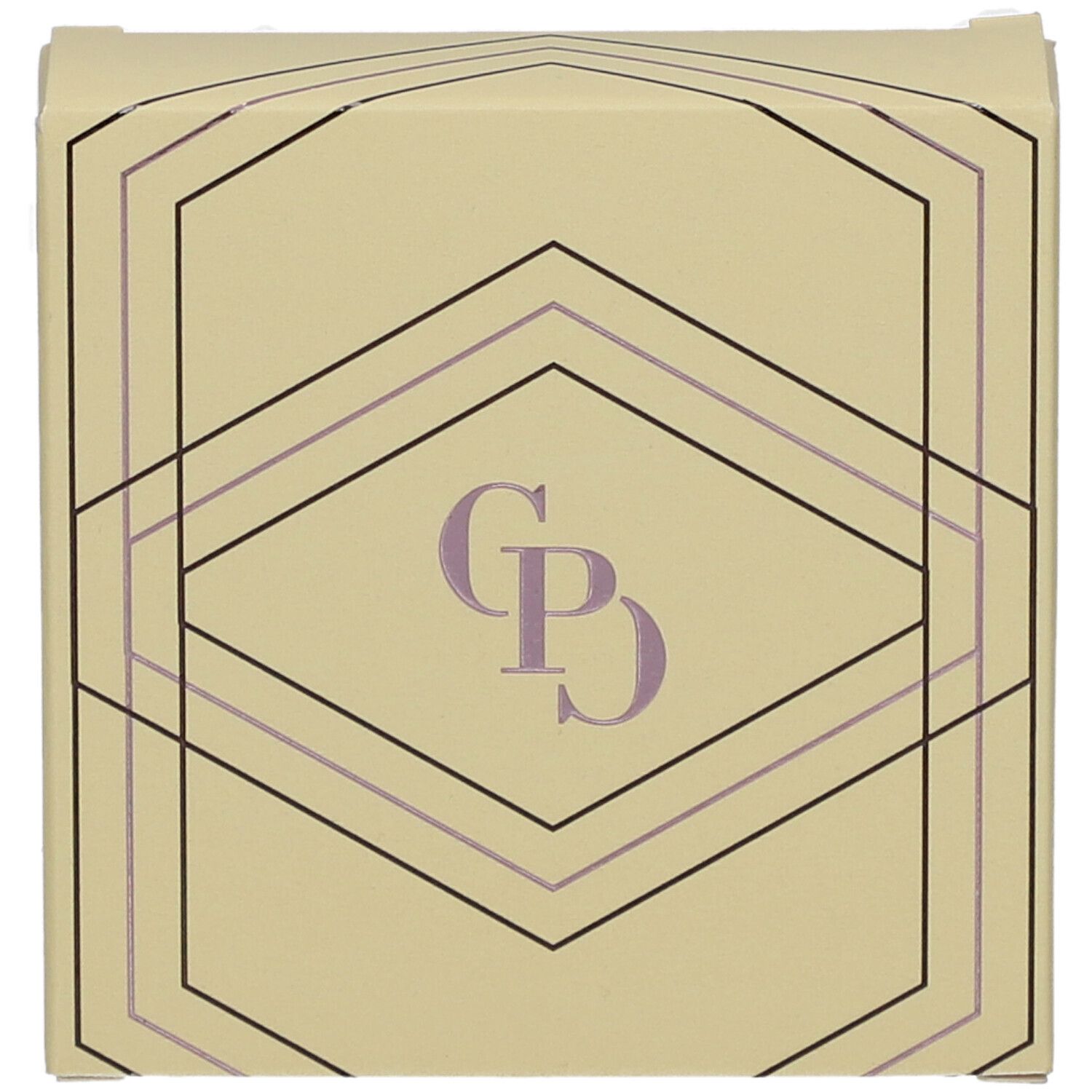 Beige Kartonverpackung mit geometrischem Muster und CP-Logo.