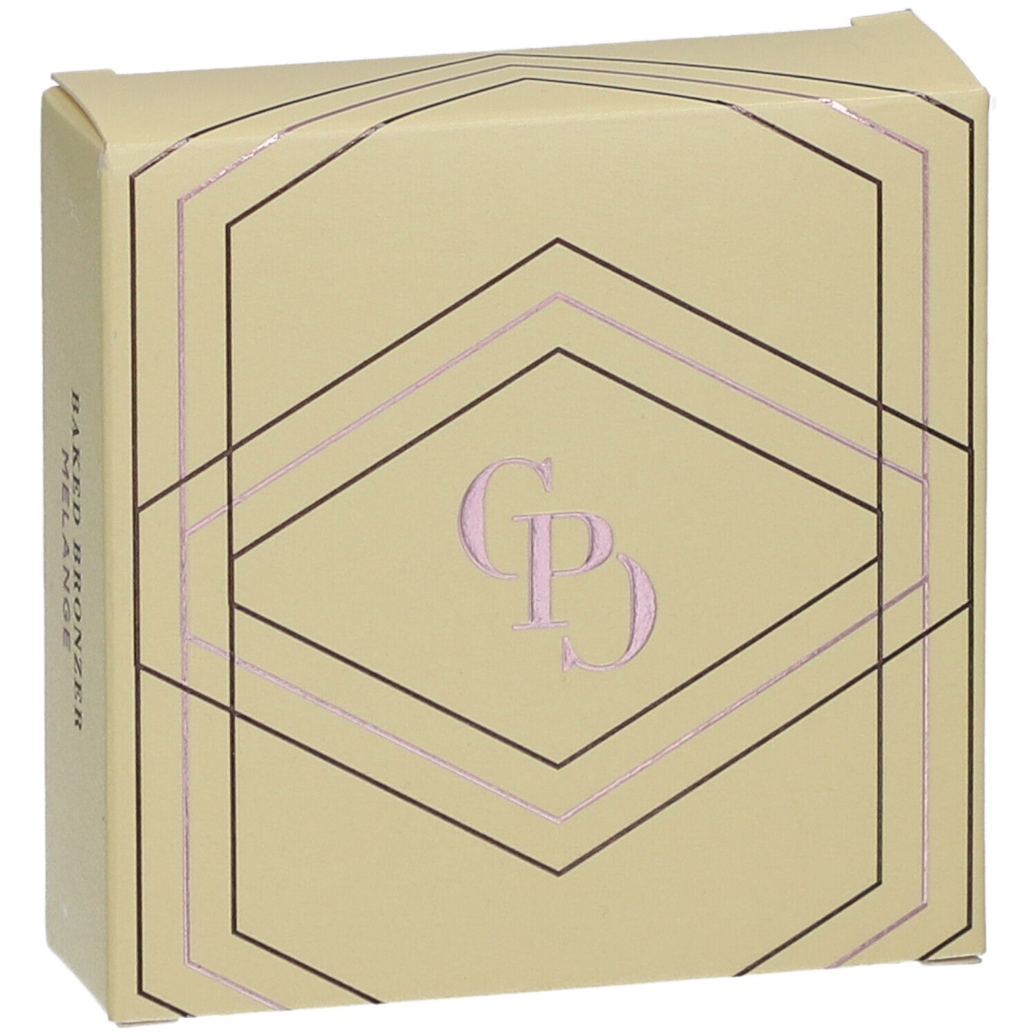 Beige Kartonverpackung mit geometrischem Muster und CP-Logo.
