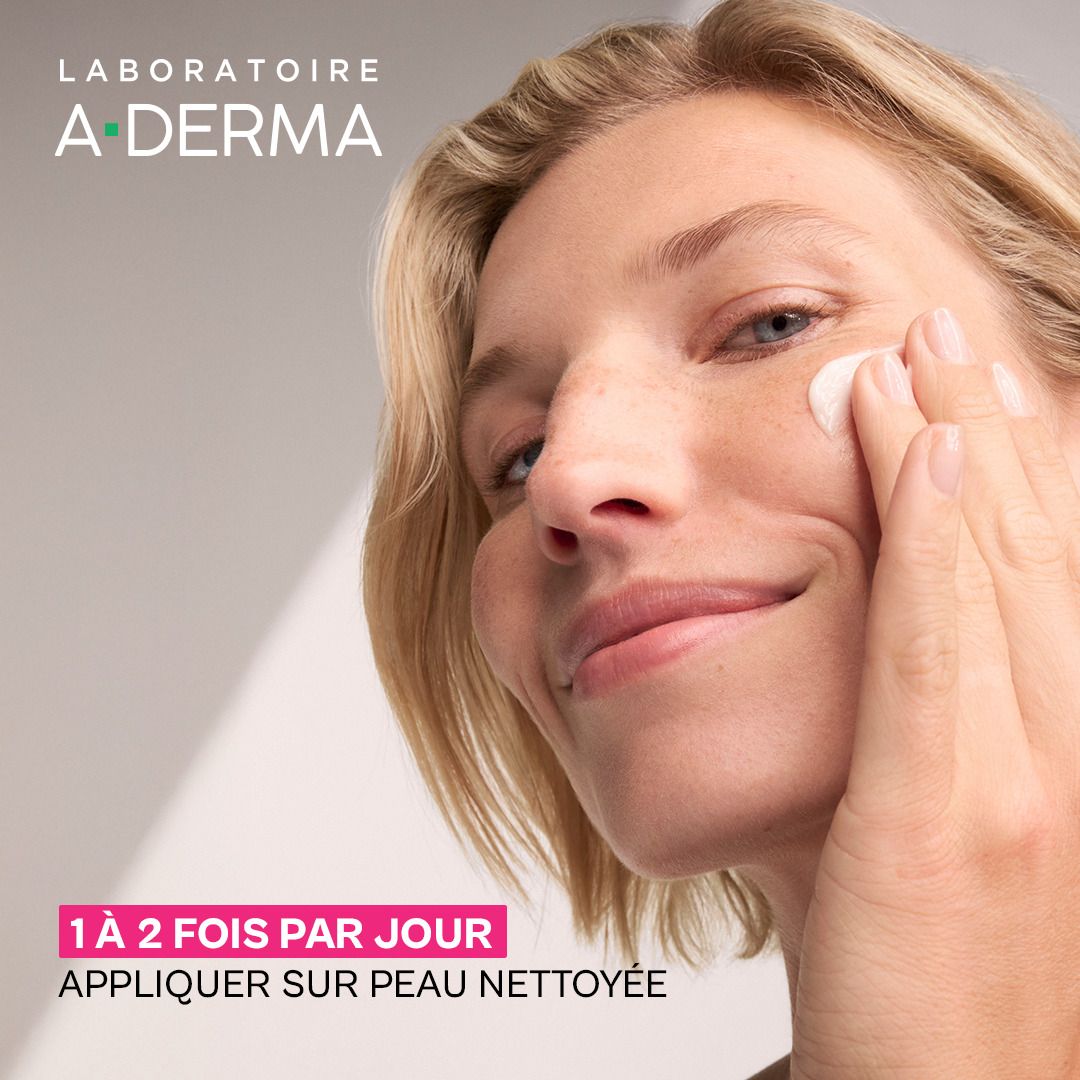 Boîte de Gel-crème calmant A-Derma Exomega Visage avec ingrédients et sceaux.