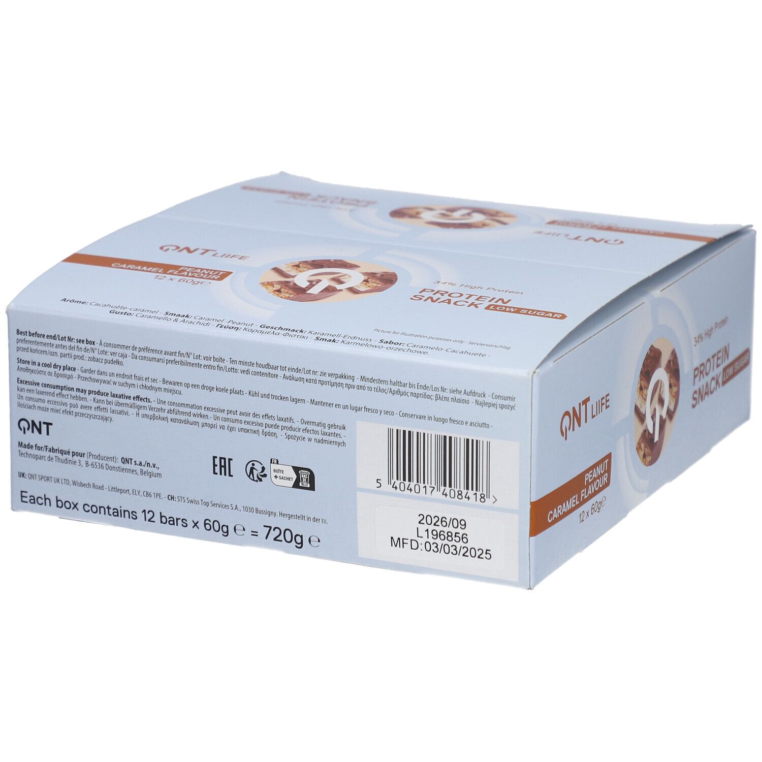 QNT Life Protein-Snack mit niedrigem Zuckergehalt Cacahuète-Karamell