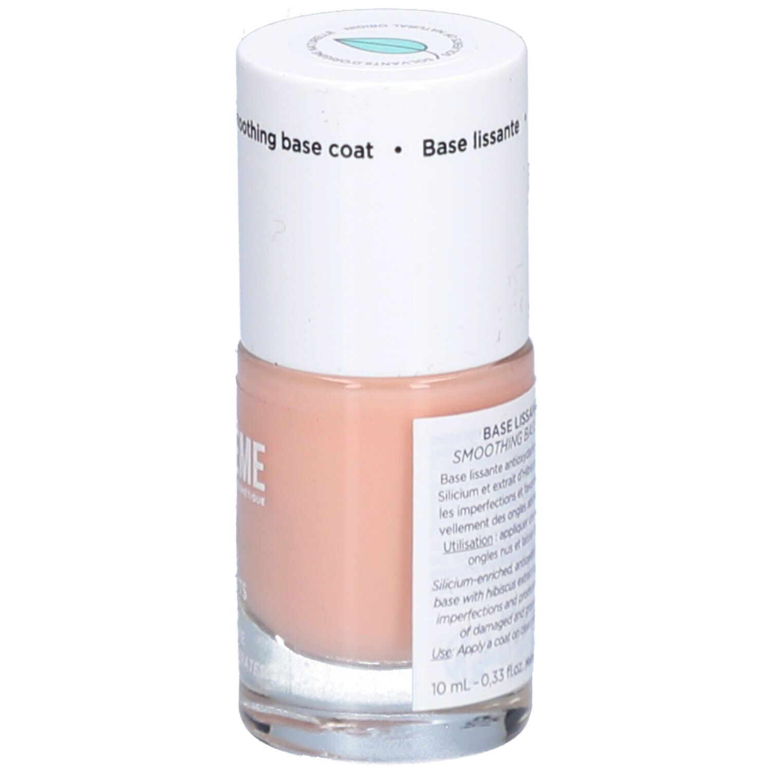 MEME Cosmetics Base lissante Vao. Flasche mit rosa Inhalt und weißem Deckel. Rückseite mit Text.