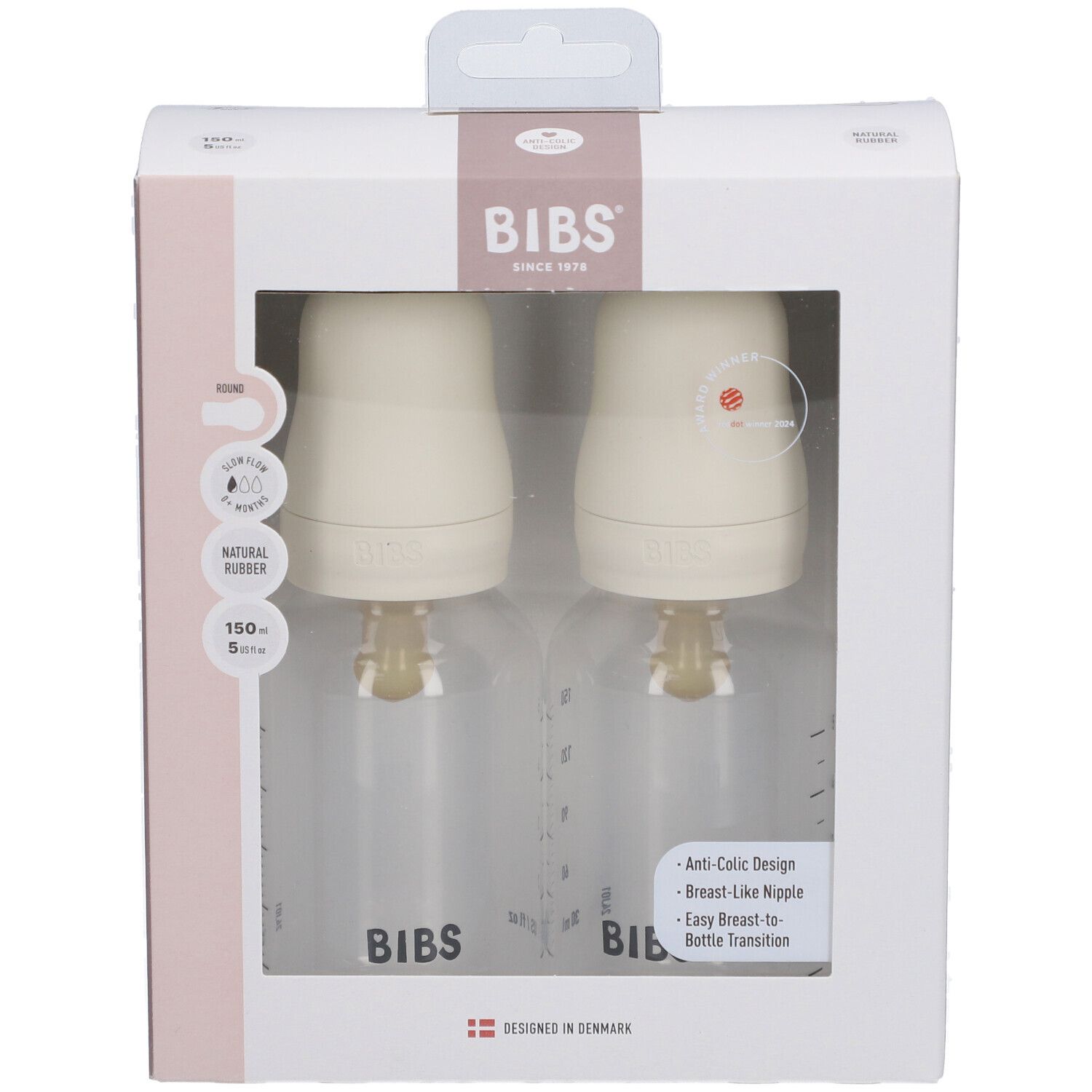 BIBS Baby BPA-freie Flasche Komplettset 2er-Pack Latex - Elfenbein