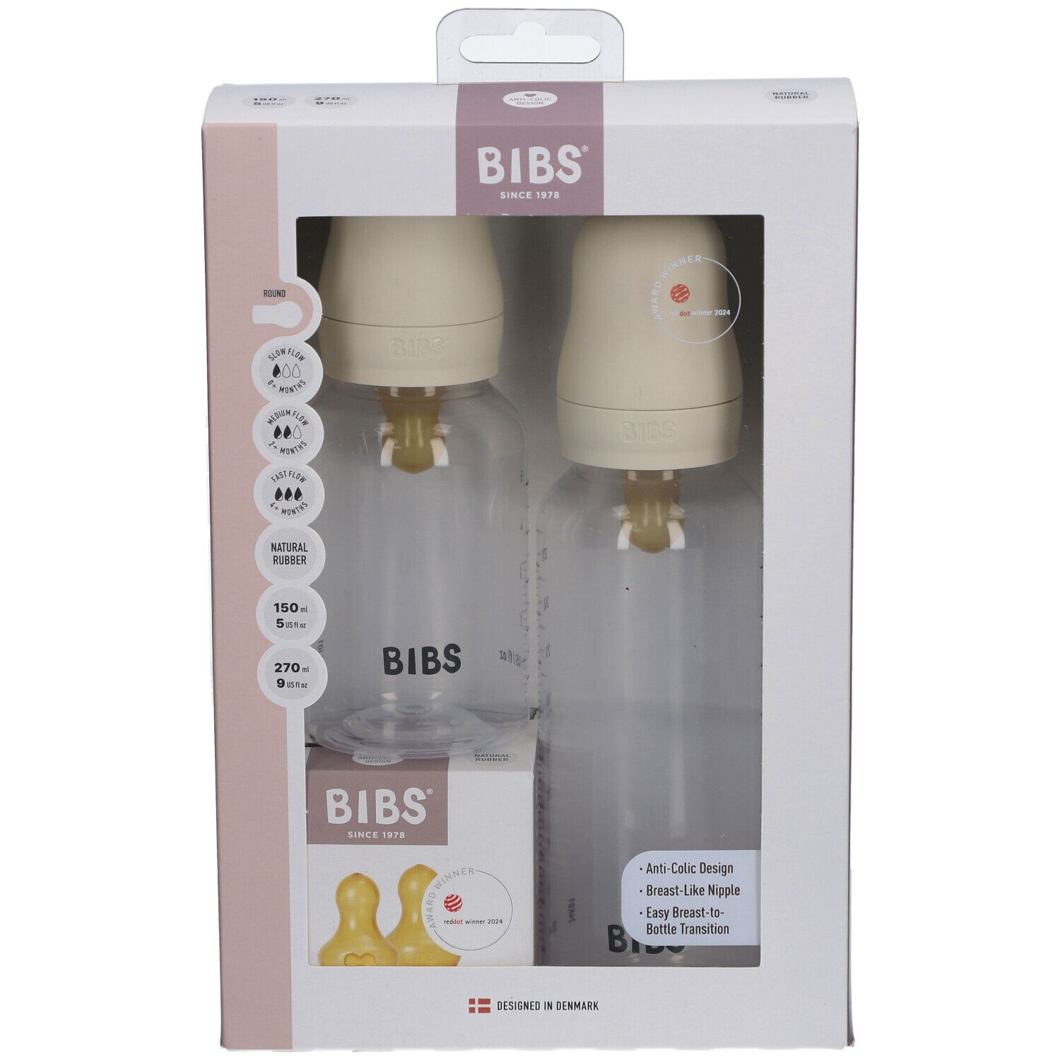 BIBS Baby BPA-freie Flasche Grow and Flow Set Silikon - Elfenbein