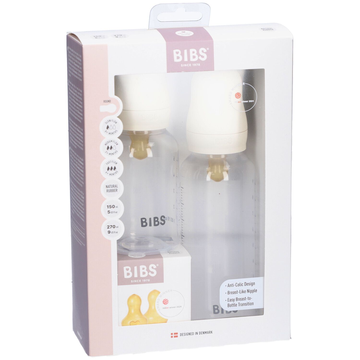 BIBS Baby BPA-freie Flasche Grow and Flow Set Silikon - Elfenbein