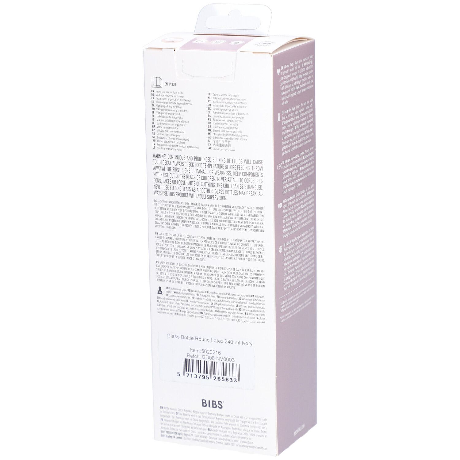 BIBS Babyflasche aus Glas 240 ml Vollständiges Set Ivory 2+ Monate