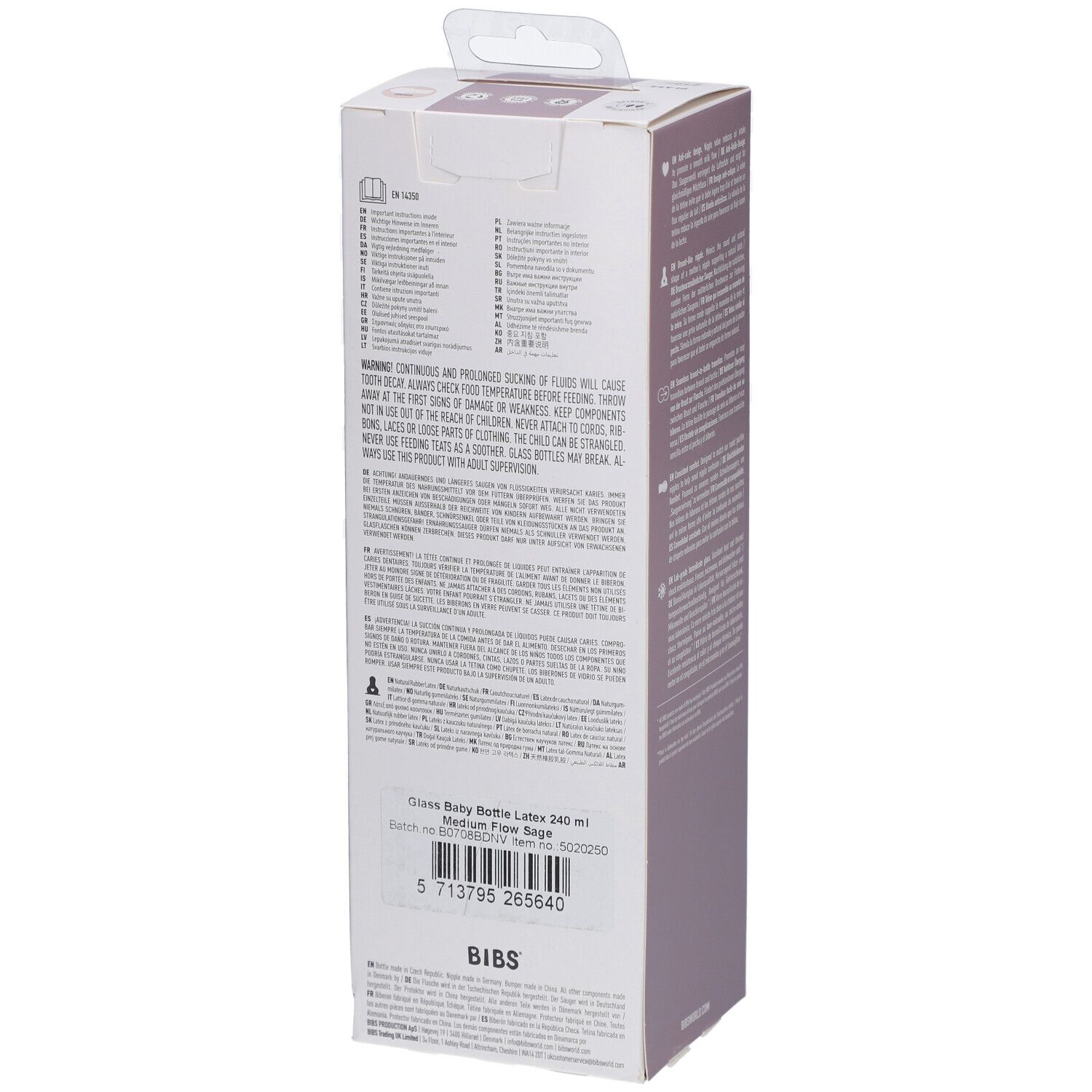 BIBS Babyflasche aus Glas 240 ml Komplettset Sage 2+ Monate