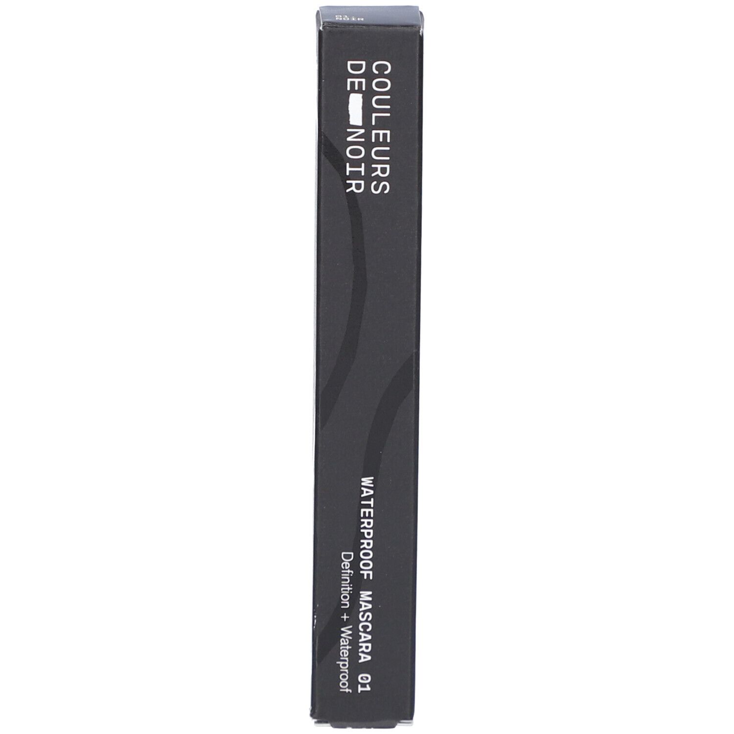 Schwarze Verpackung. Text: COULEURS DE NOIR, WATERPROOF MASCARA, 01 Noir.