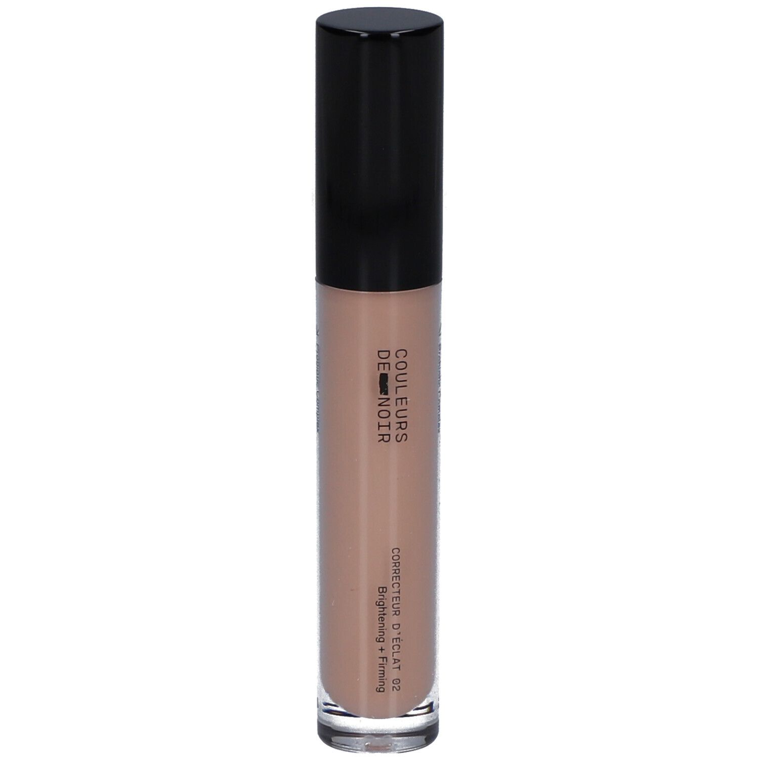 Concealer-Stift mit schwarzem Deckel. Aufschrift: COULEURS DE NOIR, Correcteur d’éclat 02 Naturel. Flüssigkeit in mittlerem Farbton.
