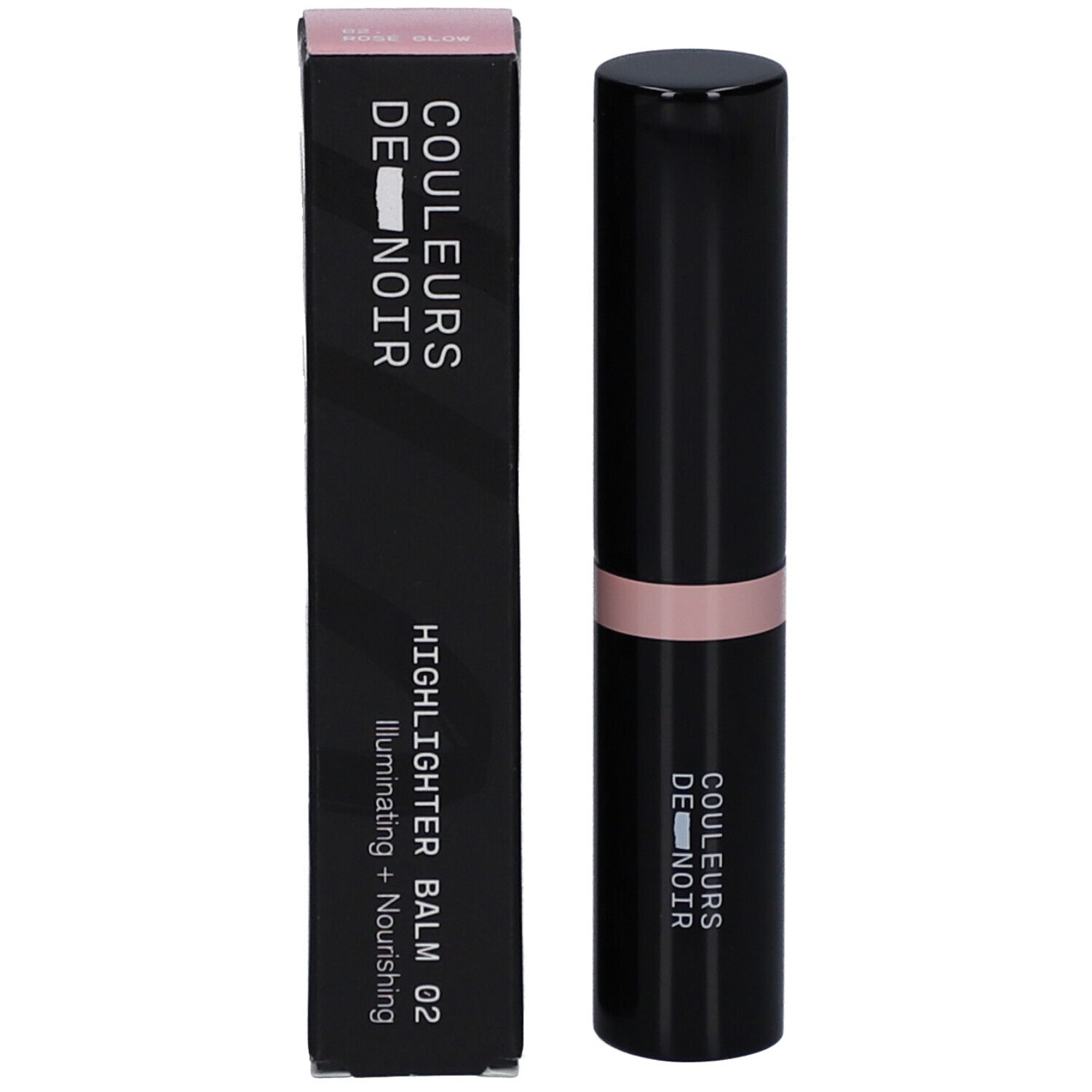 Produkt und Verpackung. Schwarzer Stift und Schachtel. Aufschrift: COULEURS DE NOIR.
