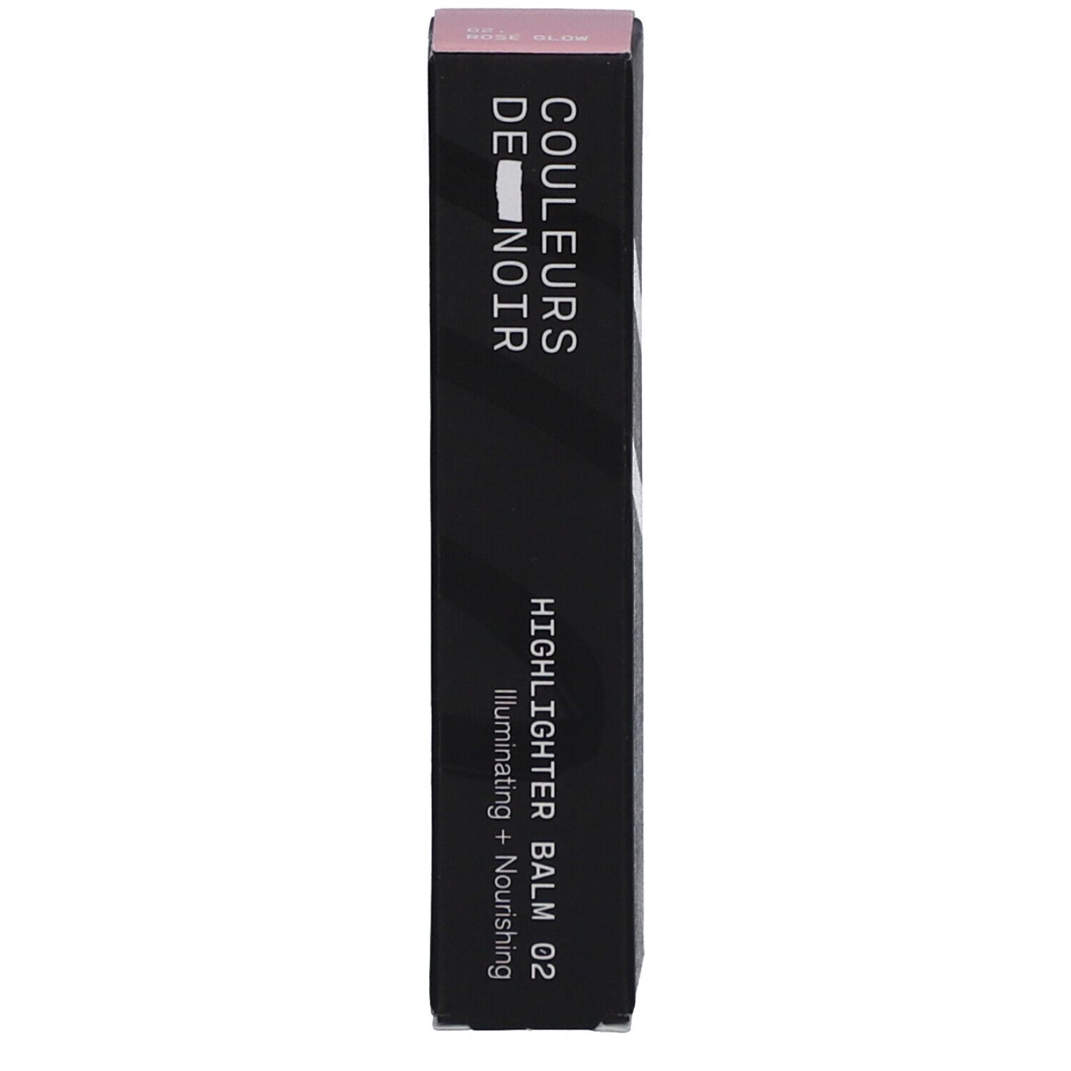 Schwarze Schachtel mit Aufschrift: COULEURS DE NOIR. Text: HIGHLIGHTER BALM 02.