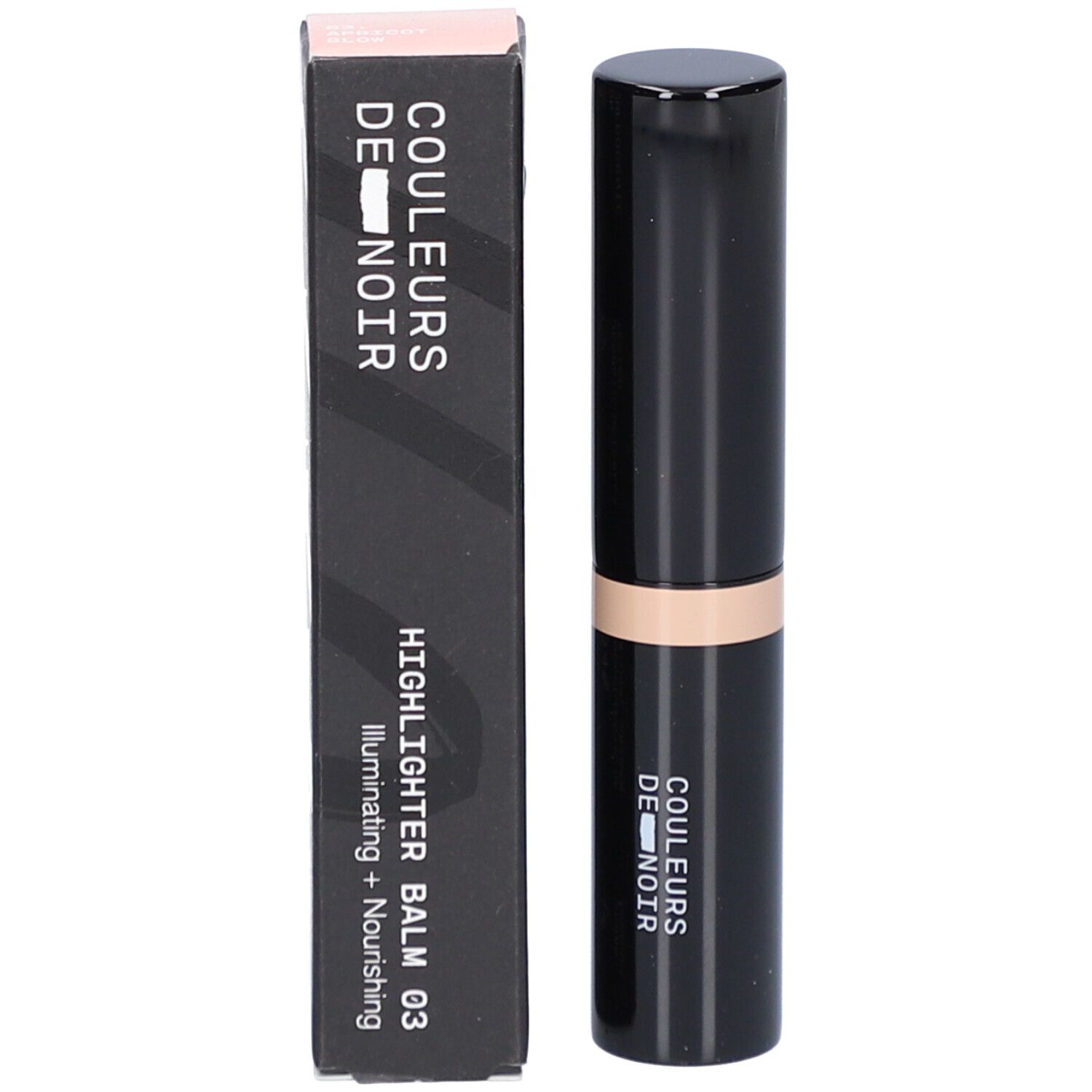 Schwarze Verpackung mit Stift. Aufschrift: COULEURS DE NOIR, HIGHLIGHTER BALM 03.