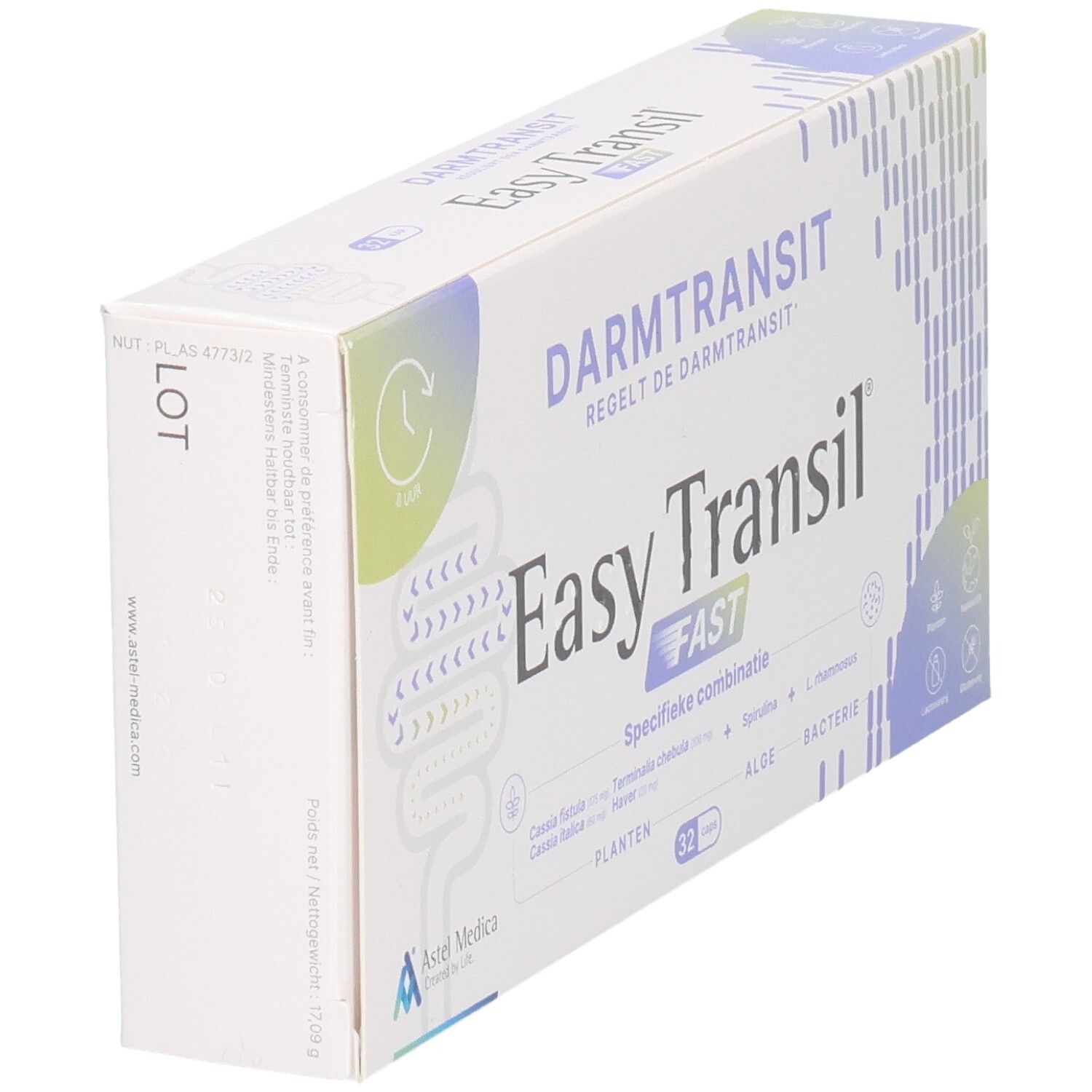 Seitenansicht der Easy Transil FAST Verpackung mit Chargennummer und Herstellerinformationen.
