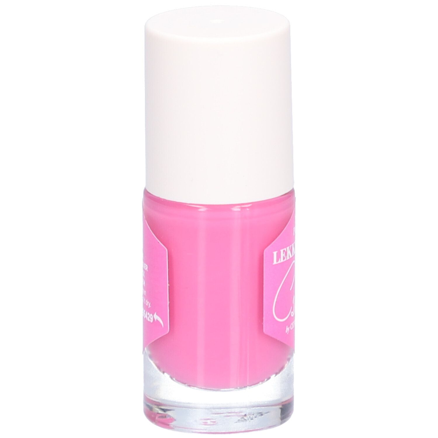 Rosa Nagellackflasche mit weißem Deckel. Aufkleber mit Text: Camille by Cent Pur Cent.