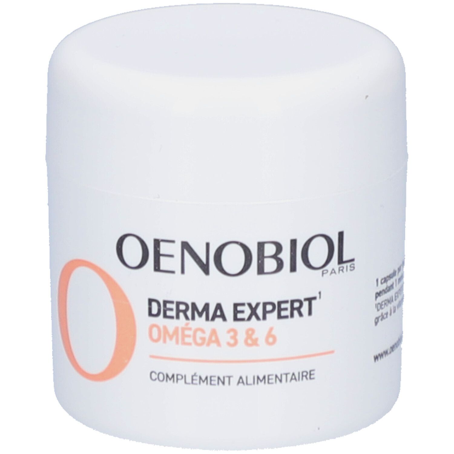 Informations nutritionnelles pour Oenobiol Derma Expert Oméga 3 & 6. 97% des ingrédients sont végétaux.