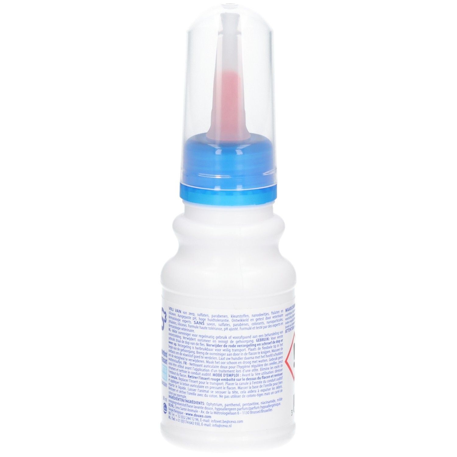 Flasche mit Douxo S3-Pflegeprodukt, 60 ml.