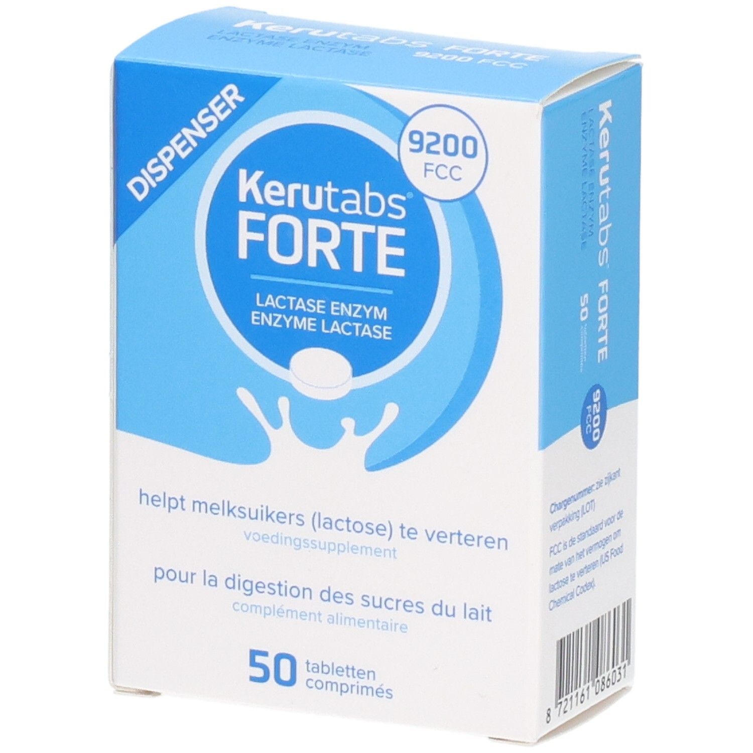 Kerutabs Forte Packung mit 50 Tabletten, Laktase Enzym, zur Verdauung von Milchzucker.