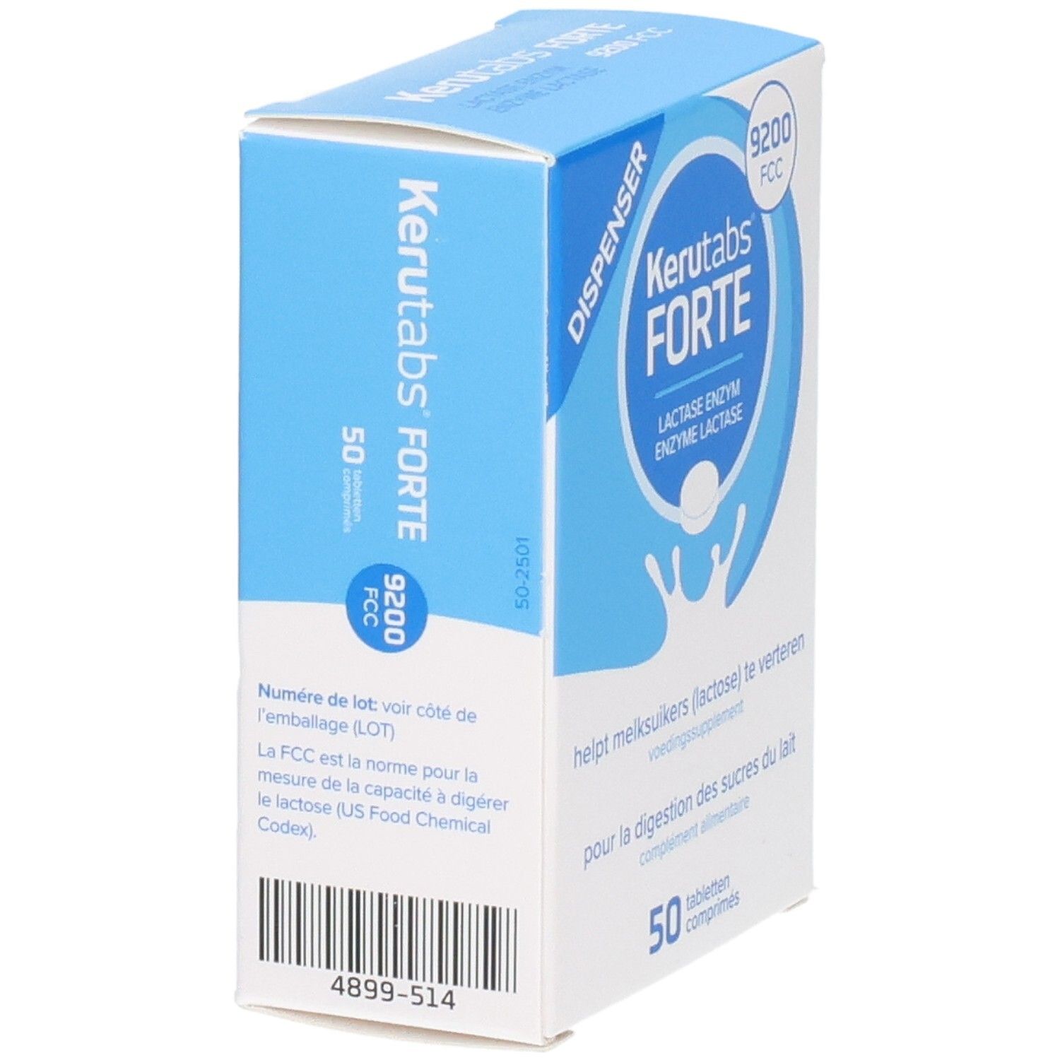 Kerutabs Forte Packung mit 50 Tabletten, Laktase Enzym, zur Verdauung von Milchzucker.