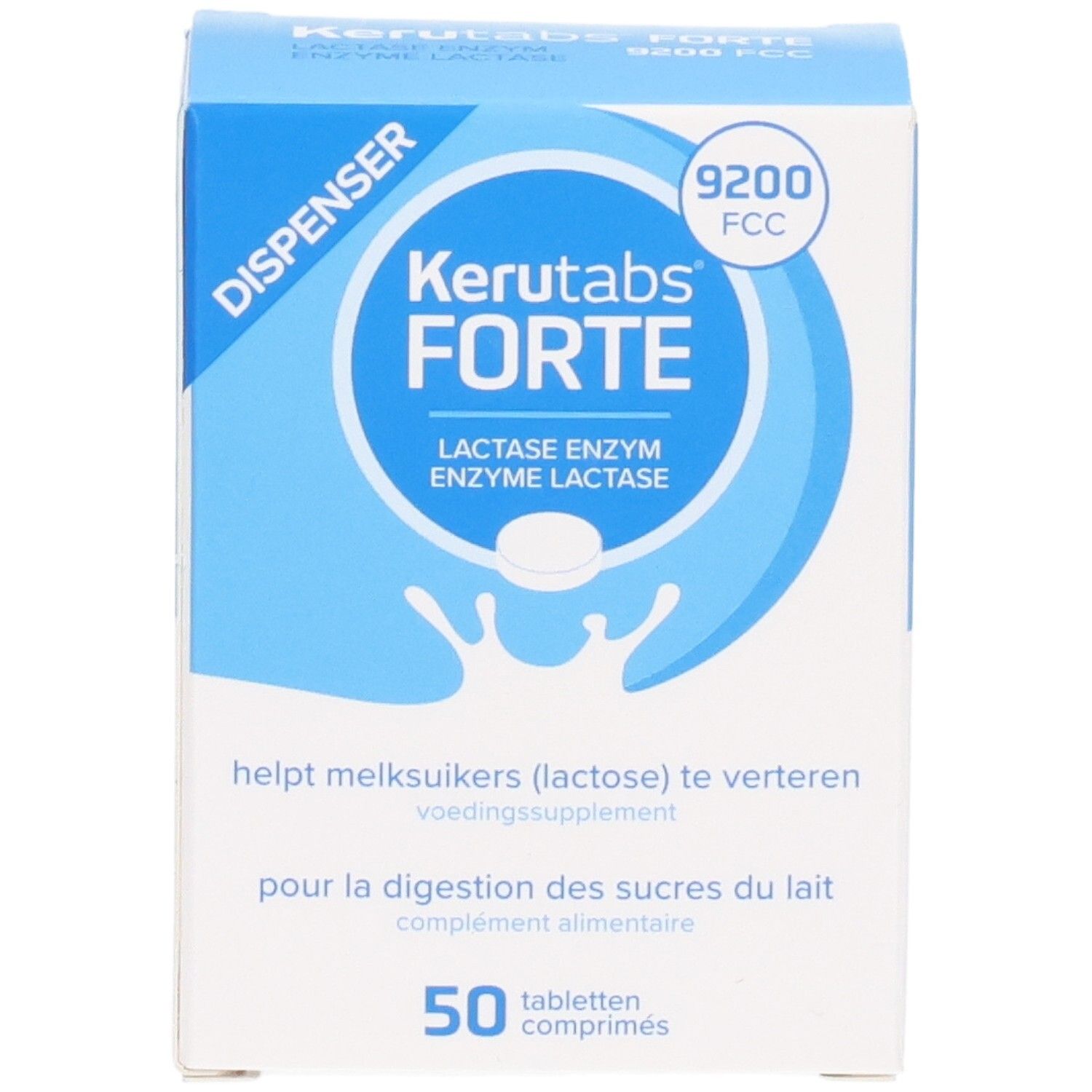 Kerutabs Forte Packung mit 50 Tabletten, Laktase Enzym, zur Verdauung von Milchzucker.