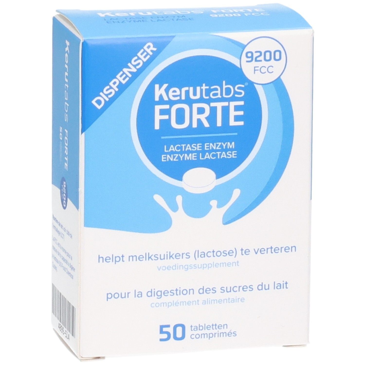 Kerutabs Forte Packung mit 50 Tabletten, Laktase Enzym, zur Verdauung von Milchzucker.