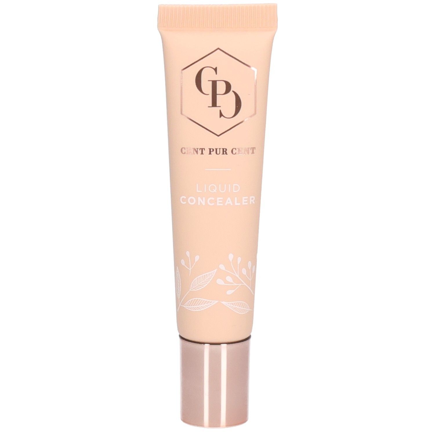 Beige Tube mit roségoldfarbenem Deckel. Aufschrift: Cent Pur Cent, Liquid Concealer. Logo: CPD.