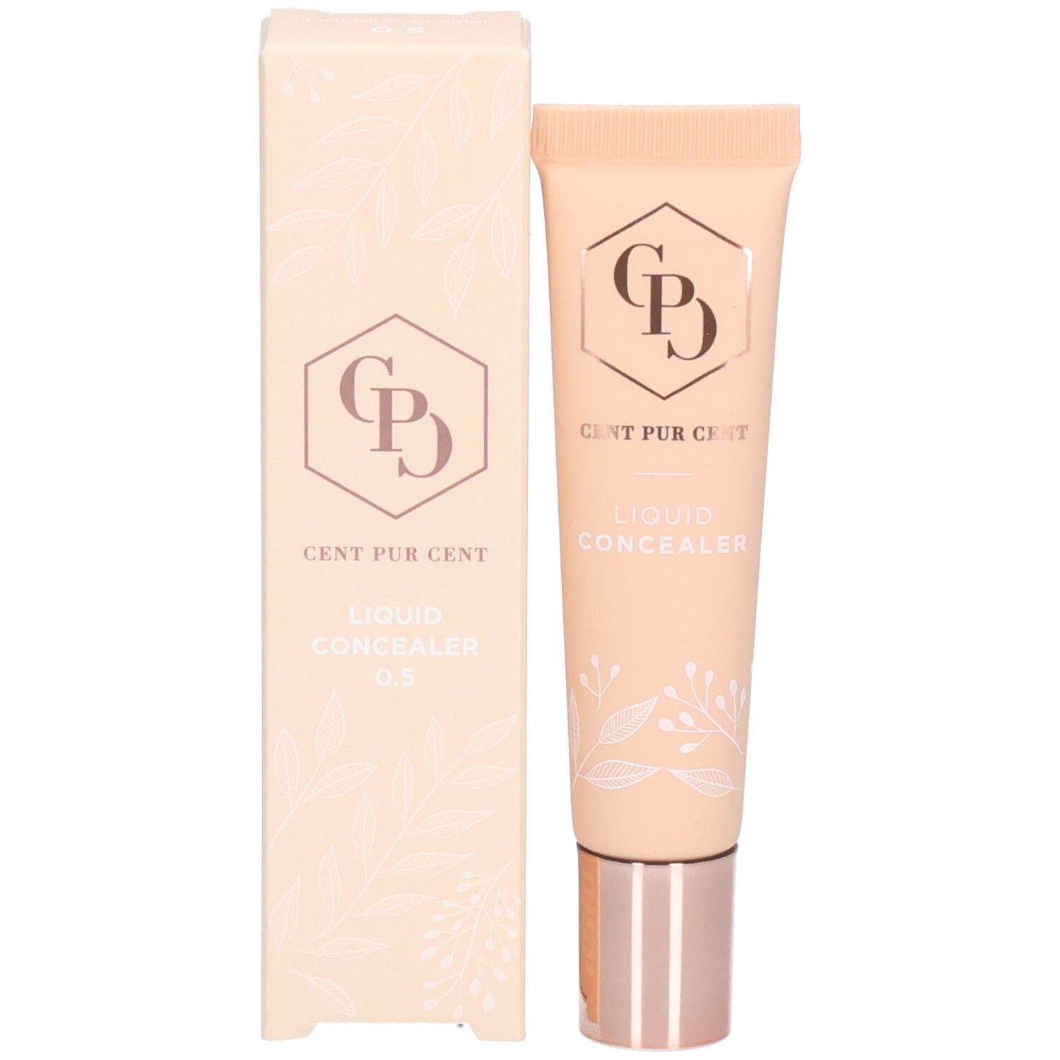 Produkt und Verpackung. Tube und Karton. Aufschrift: Cent Pur Cent, Liquid Concealer, 0.5. Logo: CPD.