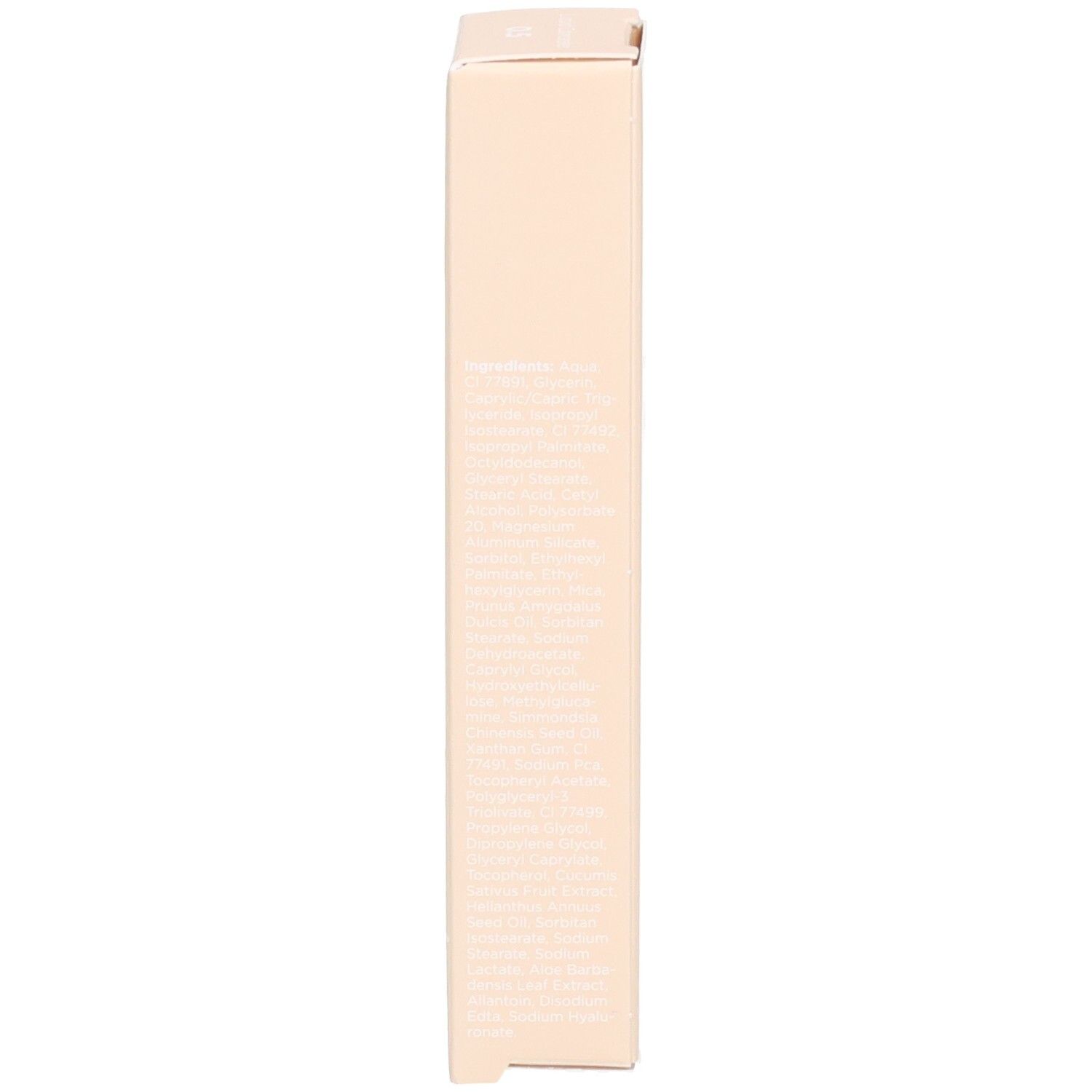 Rückseite der Kartonverpackung. Text in mehreren Sprachen. Beige Hintergrund.